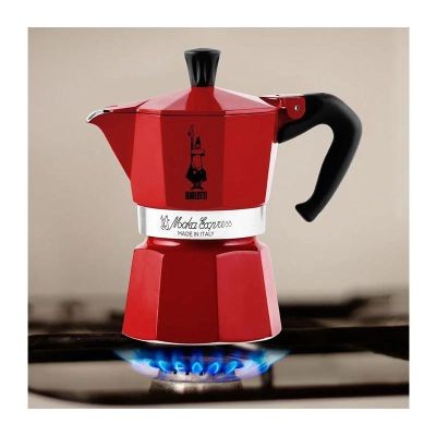 Bialetti Express Moka Pot, 3 Cup + 3 Fincan, Kırmızı