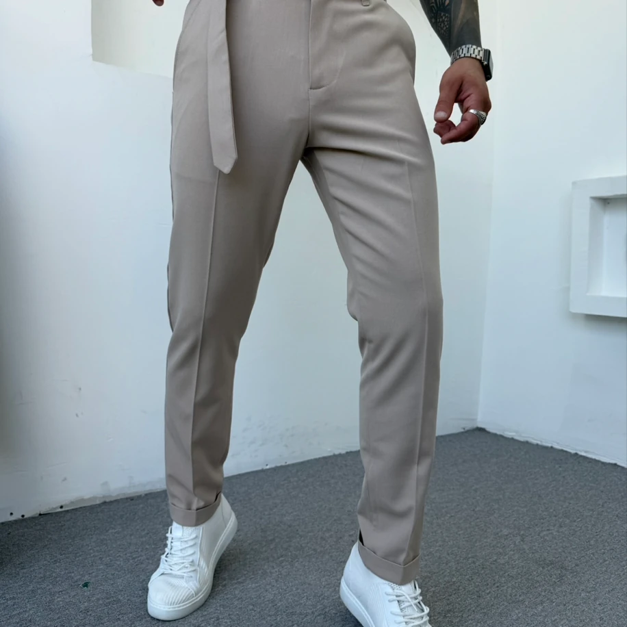 KENDİNDEN KEMERLİ KUMAŞ PANTOLON