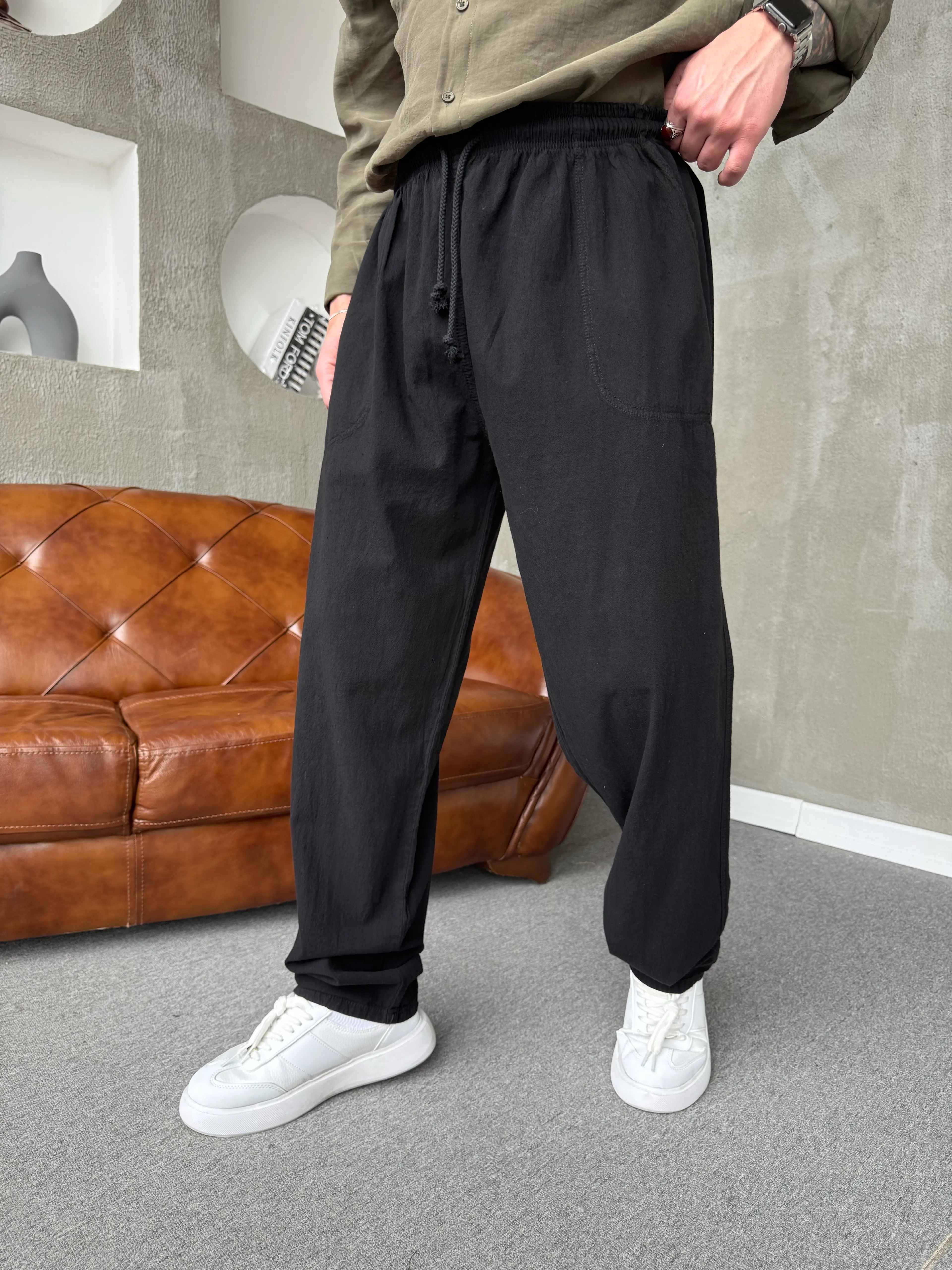 yıkamalı ham keten baggy