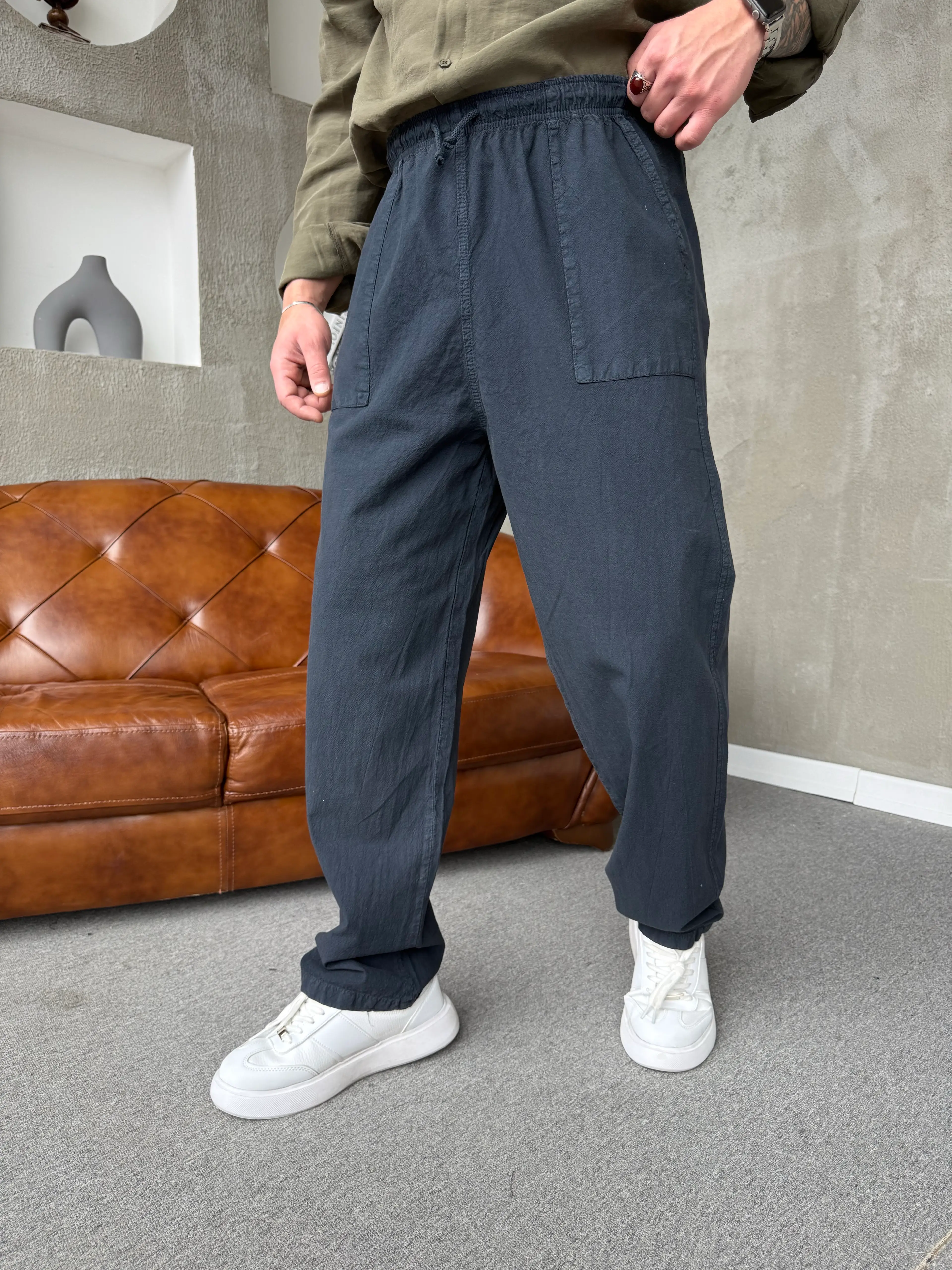 yıkamalı ham keten baggy