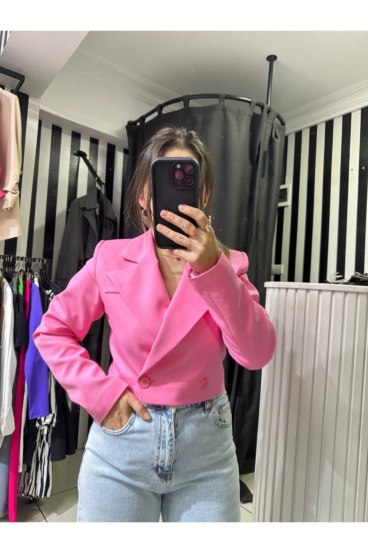 pembe crop ceket