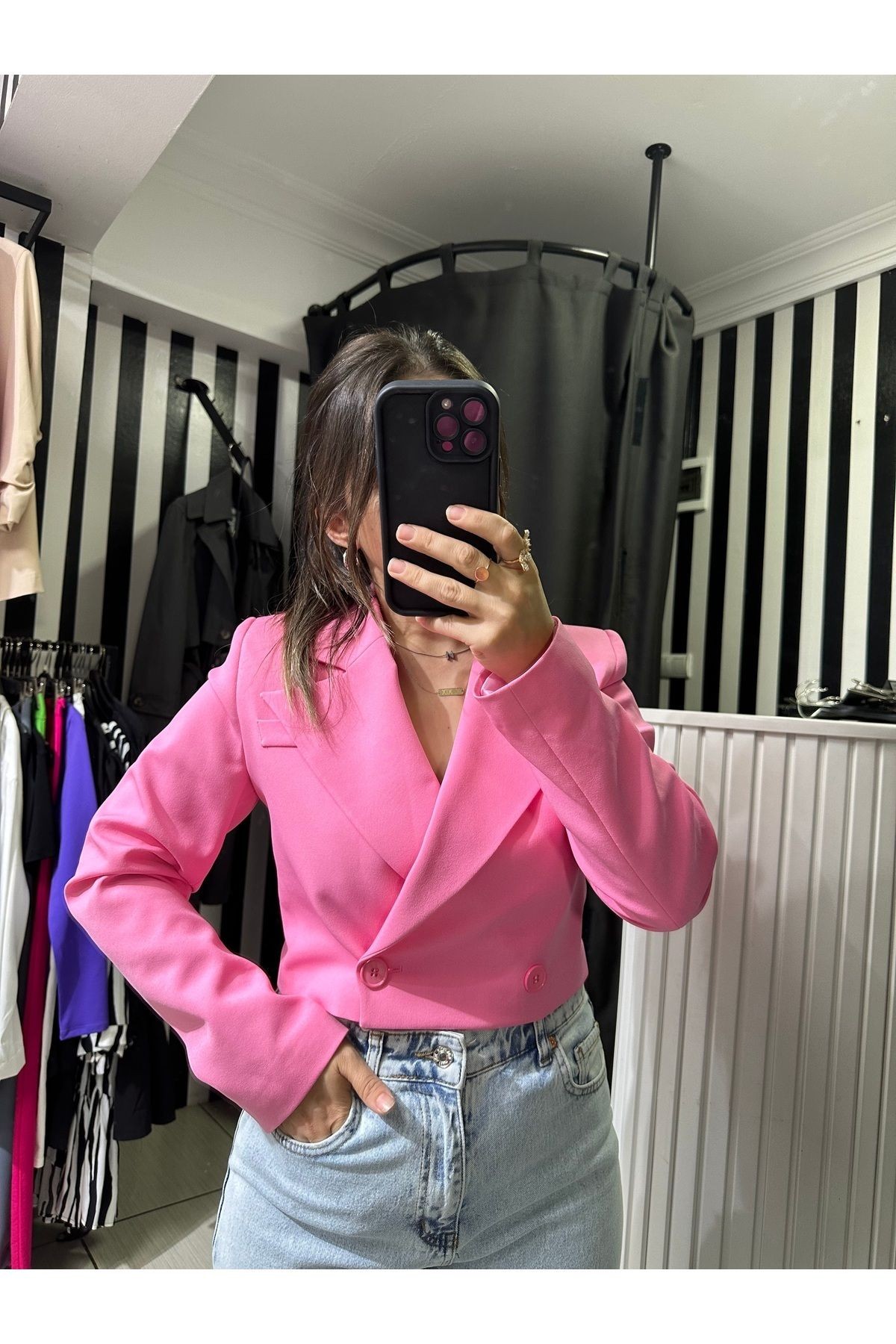 pembe crop ceket