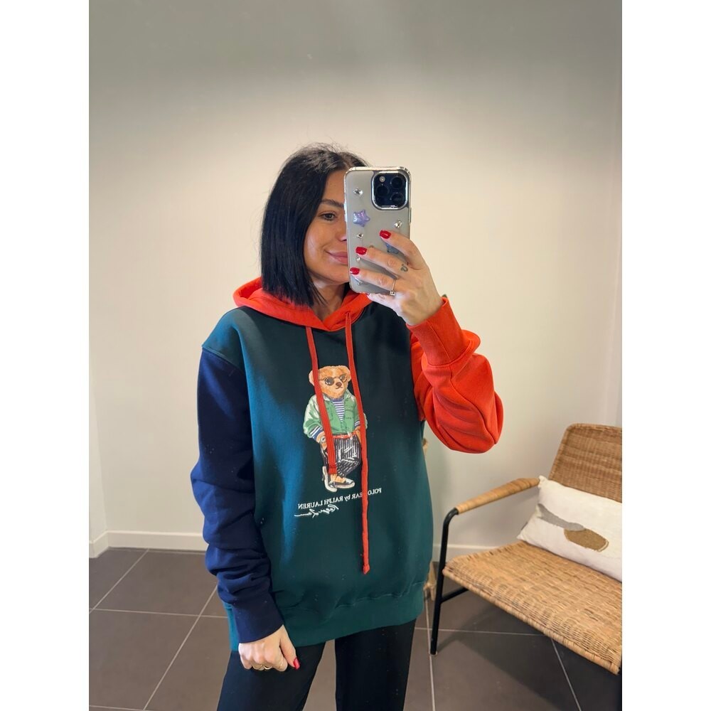 Prl yeşil zemin colorblock kapusonlu erkek sweatshirt