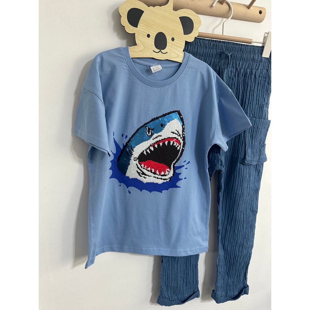 Zr payetli shark erkek çocuk tshirt