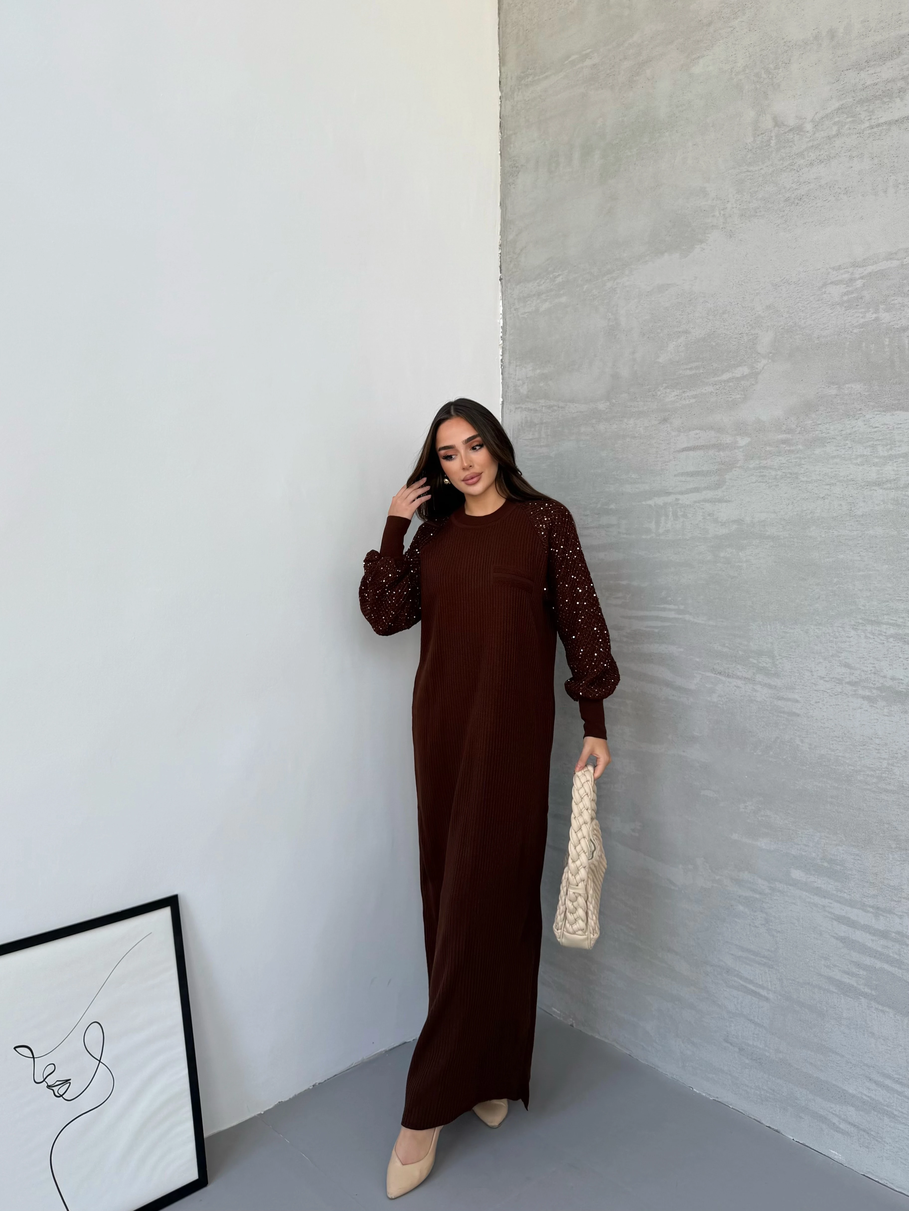 Pullu Kol Bisiklet Yaka Elbise