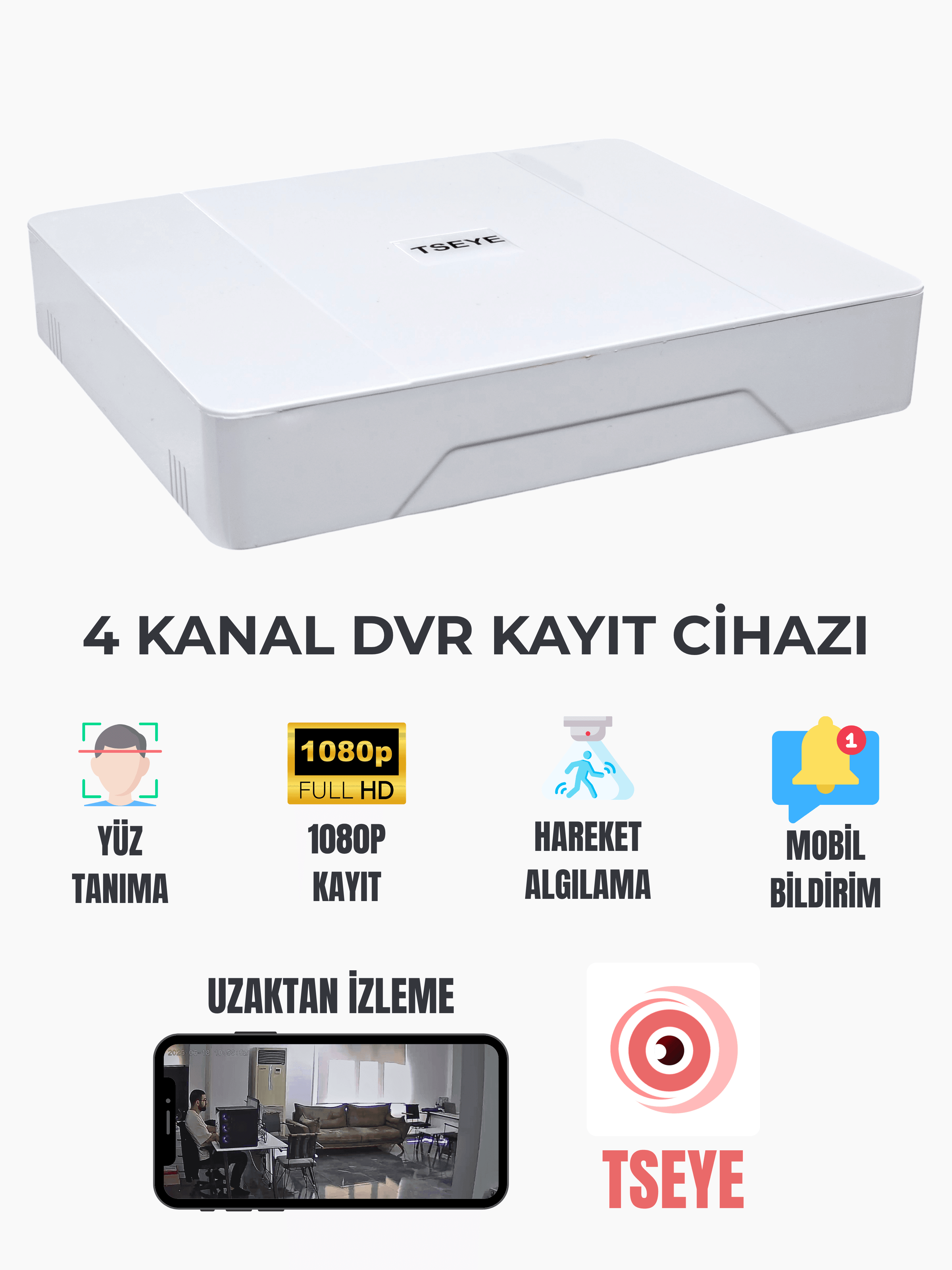 Karer 4 Kanal DVR Kayıt Cihazı – 1080p FullHD TSEYE Destekli Tak Çalıştır