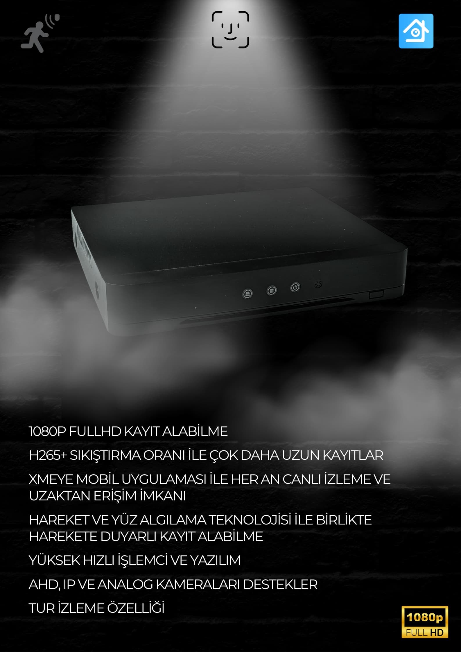 HER ŞEY DAHİL MONİTÖRLÜ HAZIR SET - 5MP SONY LENS, 1080P ÇÖZÜNÜRLÜK GECE RENKLİ GÖRÜŞ, YÜZ TANIMA, HAREKET ALGILAMA
