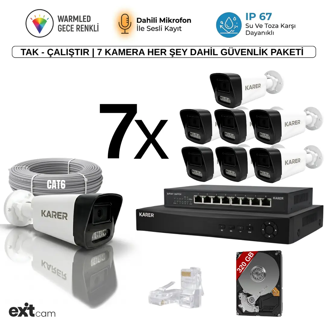 ESTP　カメラ　パート2 EXİTCAM 7'li IP-SESLİ -GECE RENKLİ- SU GEÇİRMEZ- FULL HD Güvenlik