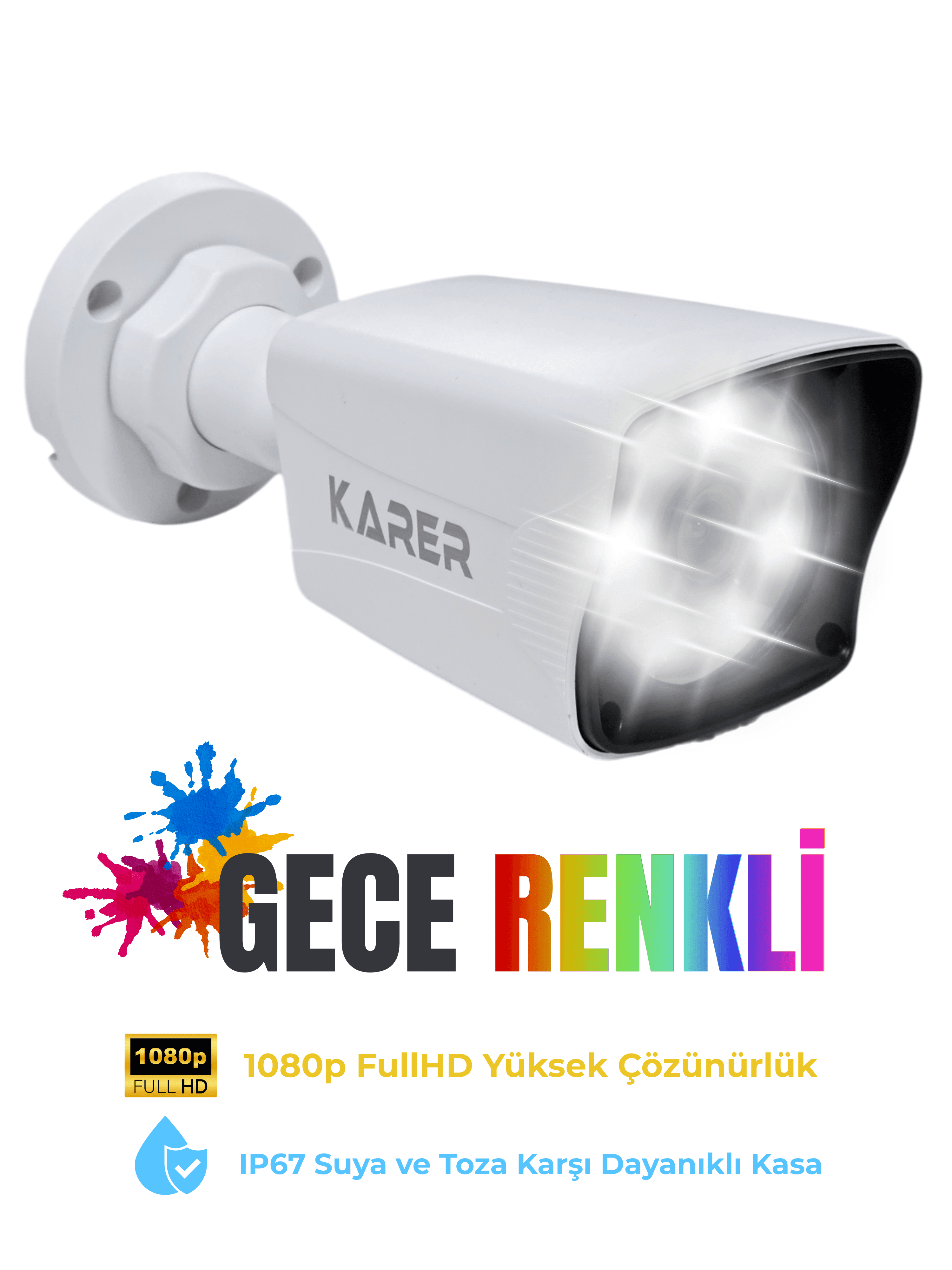 Karer B120-W 1080p FullHD Gece Renkli Kamera | Gece Aydınlatmalı Güvenlik Kamerası
