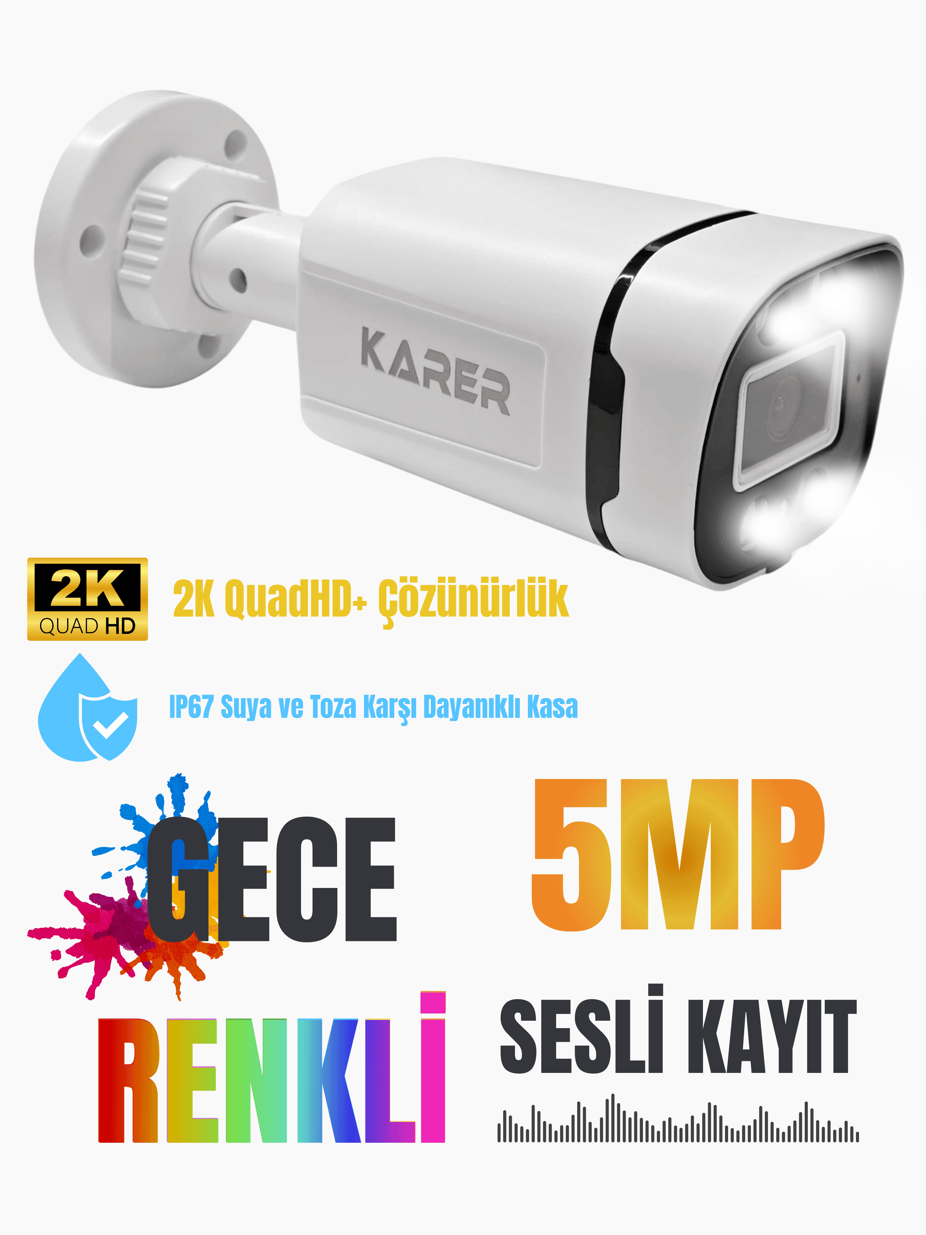 Karer 8 Kameralı 5MP Renkli Gece Görüşlü Ses Kayıtlı Güvenlik Kamerası Seti 320GB HDD