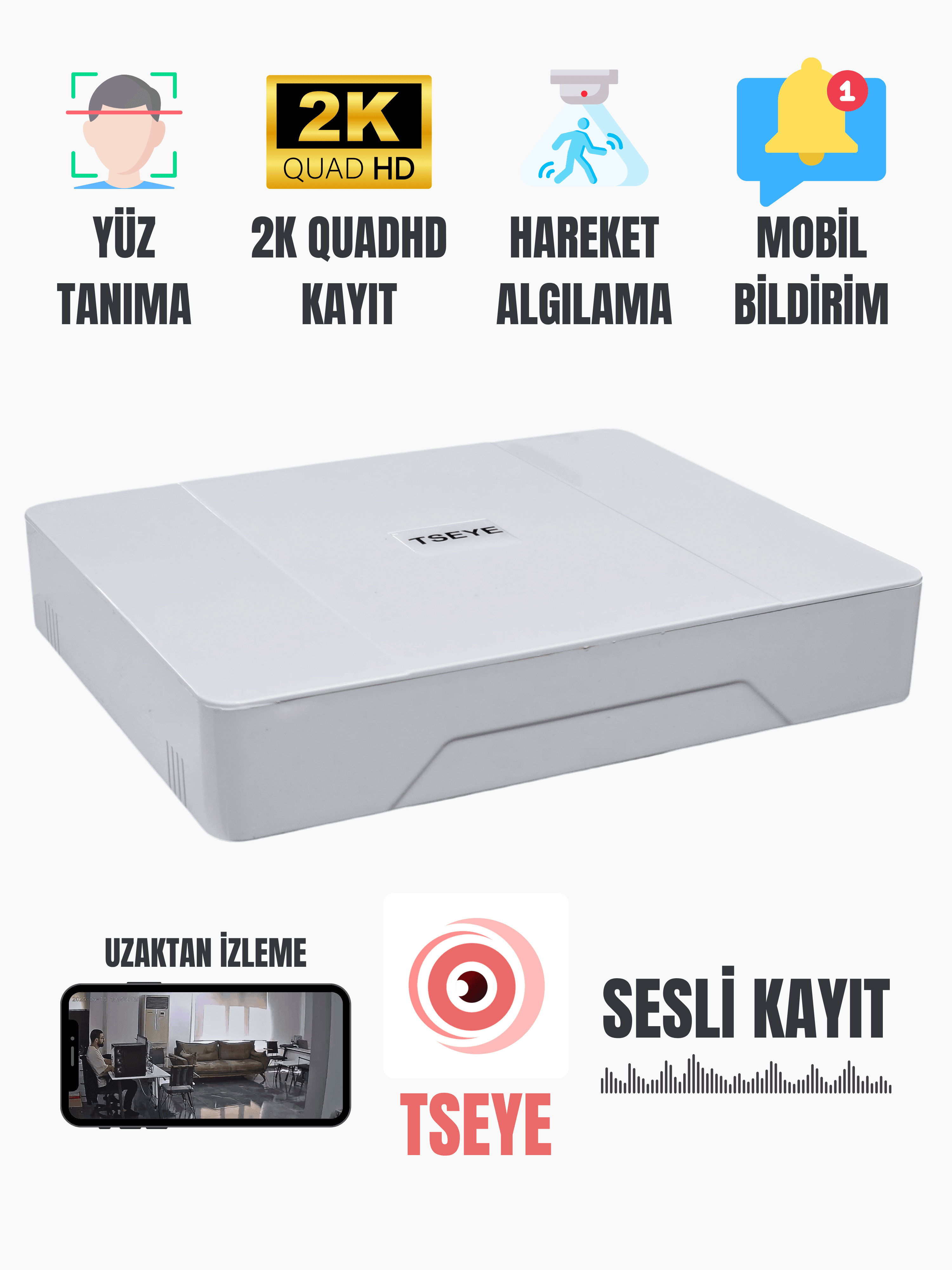 Karer 4'lü IP Kamera Seti 5MP 2K+ Sesli + Gece Renkli + 320GB HDD + Cat6 + PoE Switch + NVR