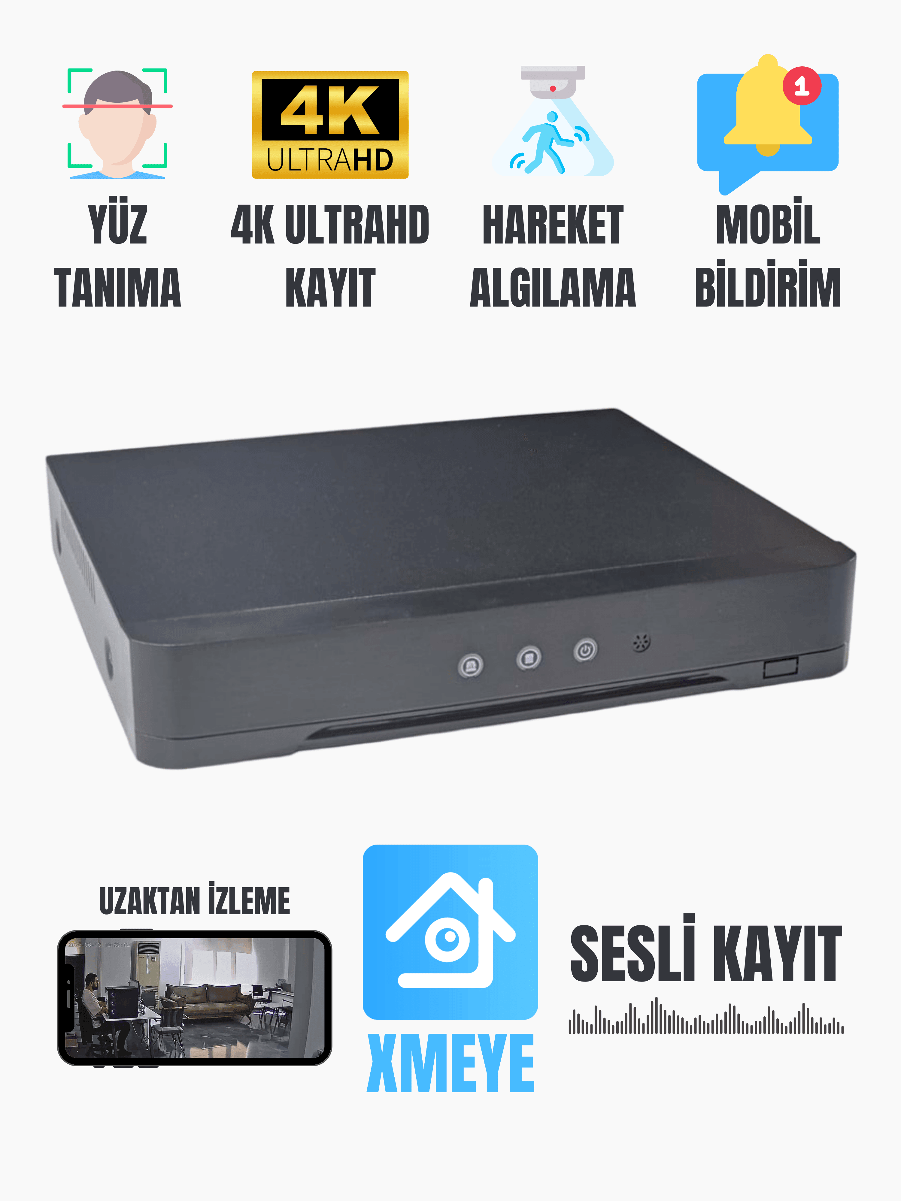Karer Premium 8'li 5MP IP Güvenlik Kamerası Seti | 1TB, Uzaktan İzleme, Yüz Tanıma, Gece Renkli, Sesli