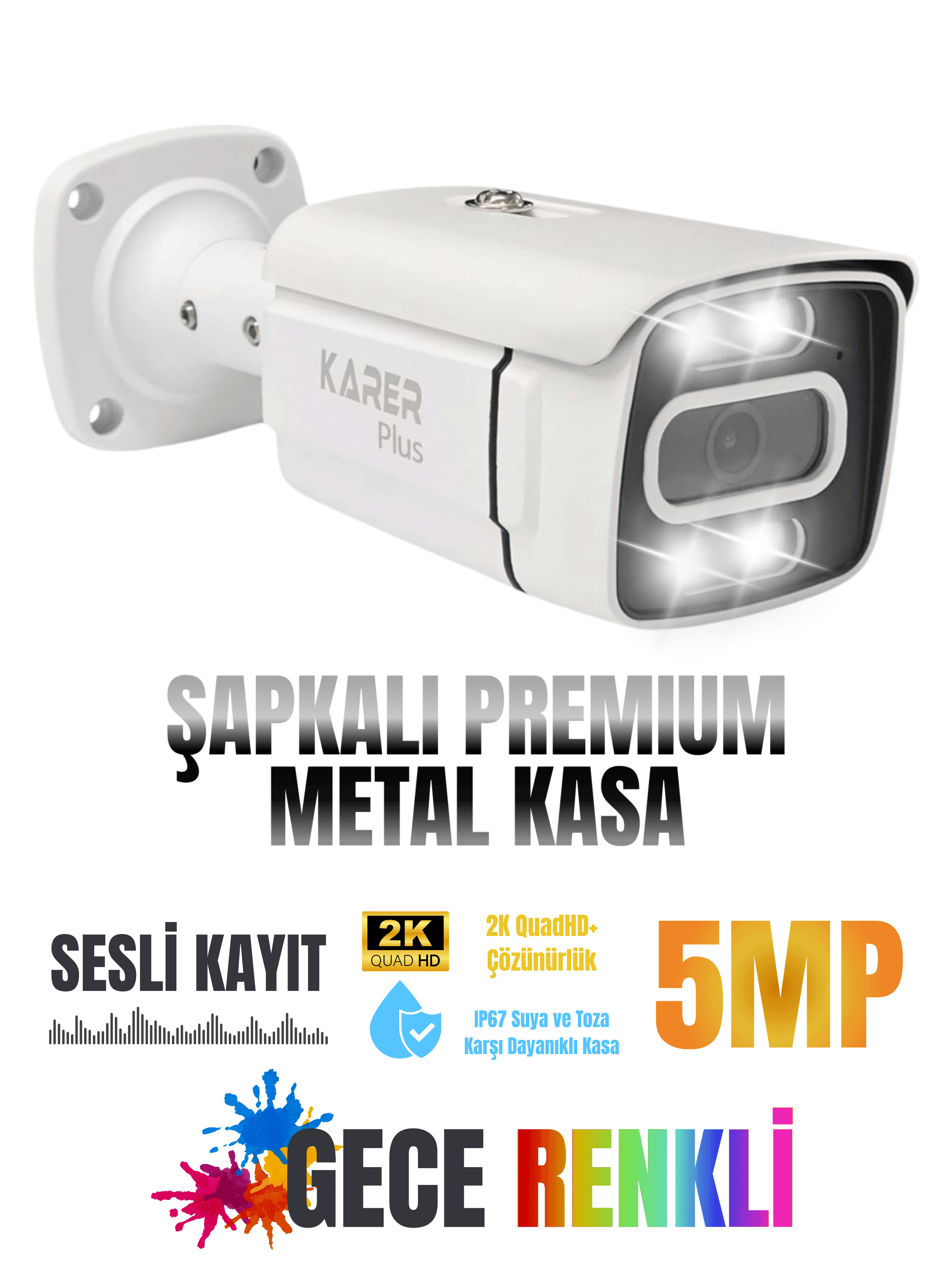 Karer Plus B251-WP 5MP Metal Kasa Sesli Kayıtlı Gece Renkli AHD Güvenlik Kamerası