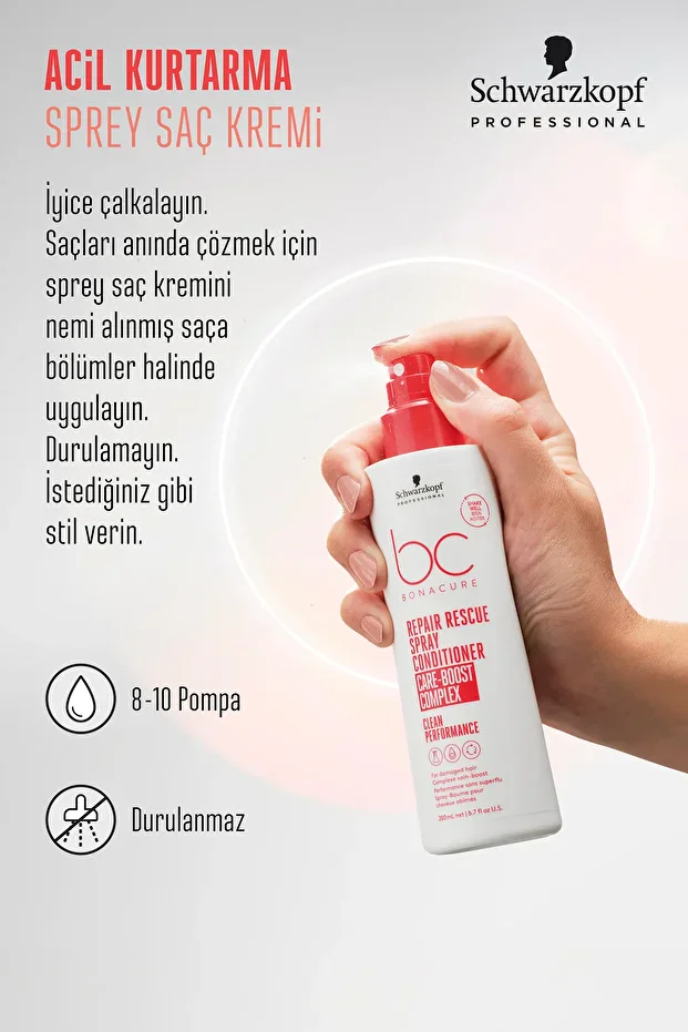 Bonacure BC Clean Yıpranmış İşlem Görmüş Saçlara Acil Kurtarma Onarıcı Sprey Saç Kremi 200ml