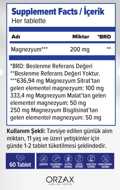 Orzax Ocean ExtraMag Üçlü Magnezyum Kombinasyonu 60 Tablet 4