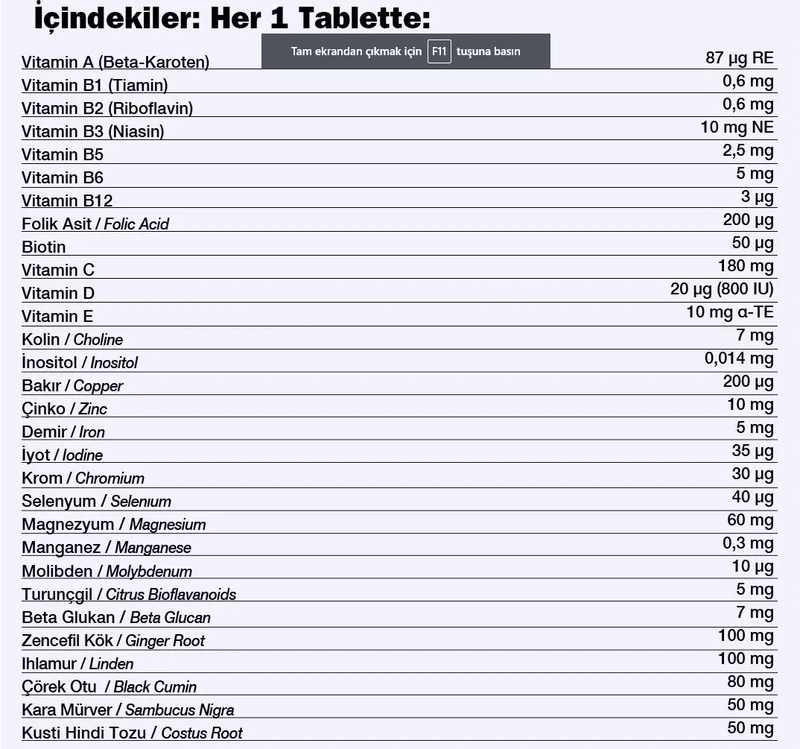 Nutraxin Multivitamin Mineral Bağışıklık 60 Tablet 2