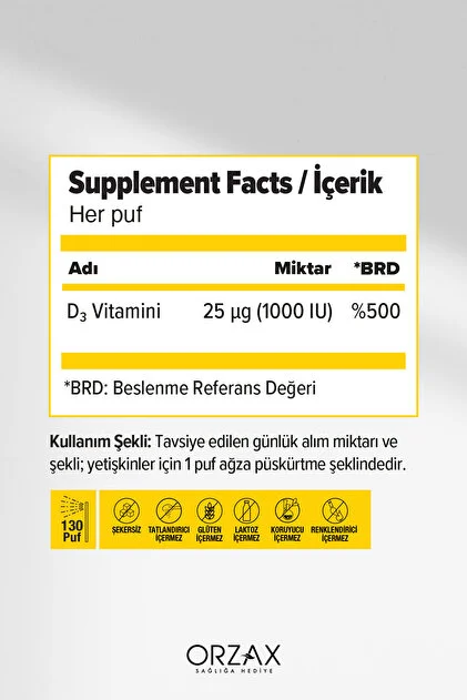 Orzax Ocean Vitamin D3 1000 IU Sprey 20ml 3