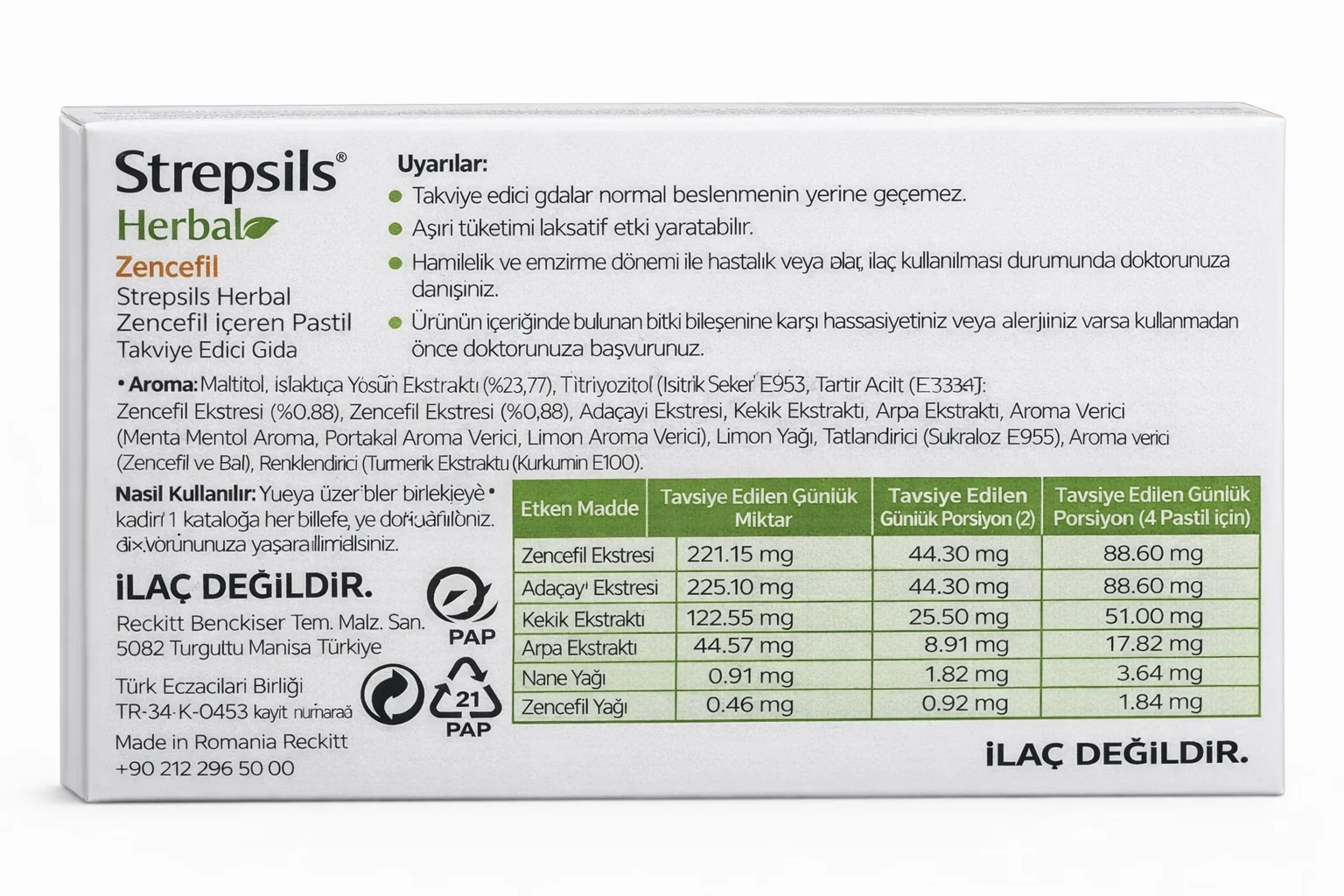 Strepsils Herbal Zencefil İçerikli Pastil  16 Adet 2