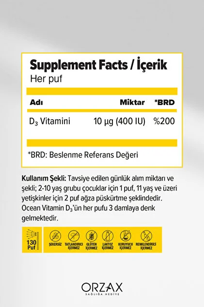 Orzax Ocean Vitamin D3 400 IU Sprey 20ml 4