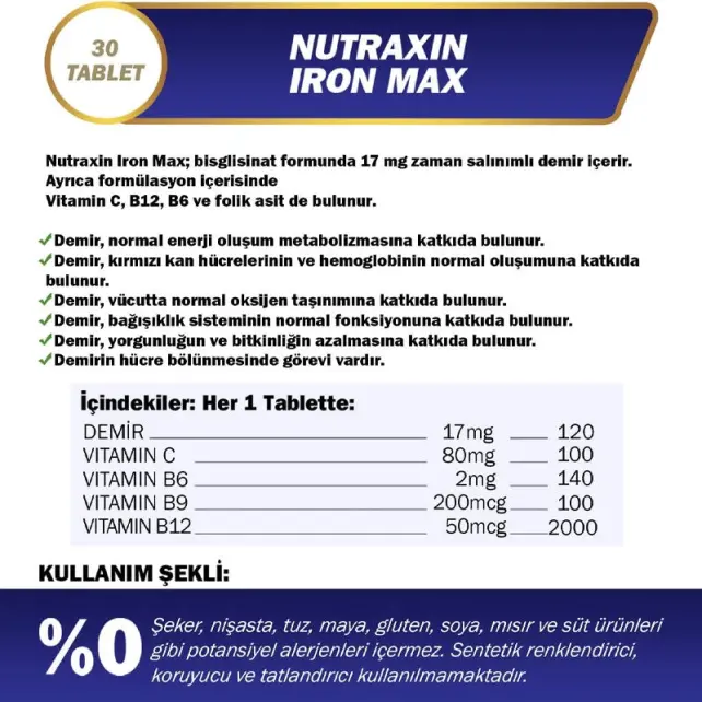 Nutraxin Iron Max Takviye Edici Gıda 30 Tablet 4