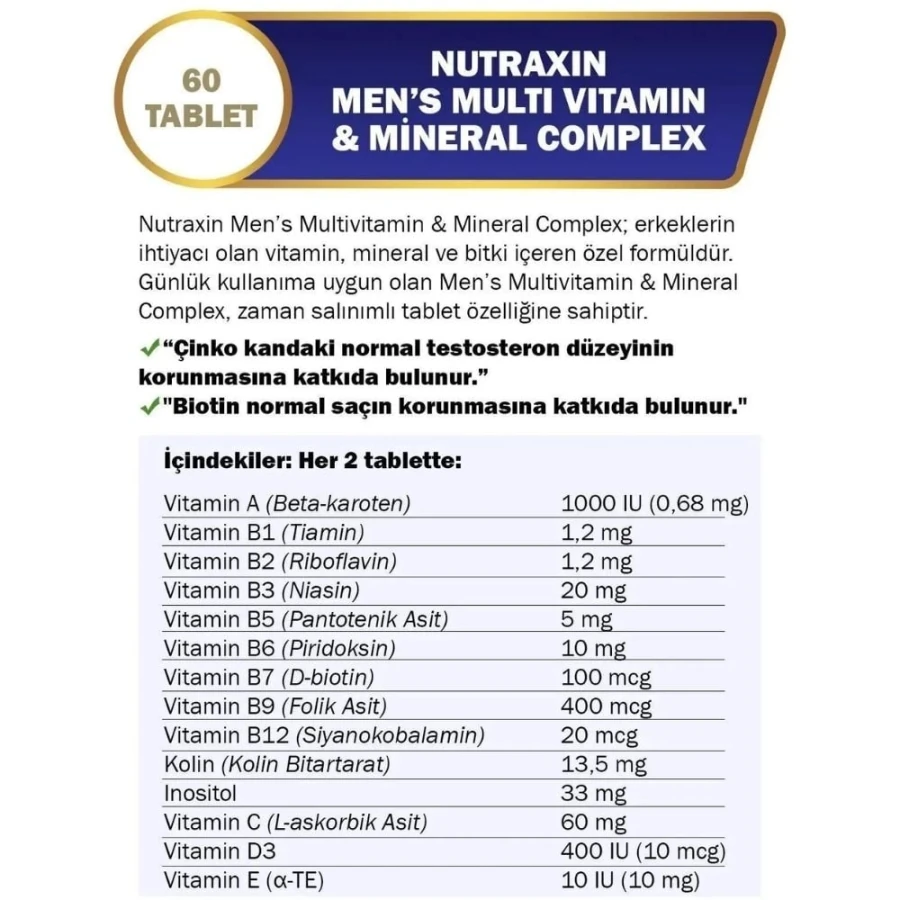 Nutraxin Mens Multi Vitamin Complex 60 Tablets 2