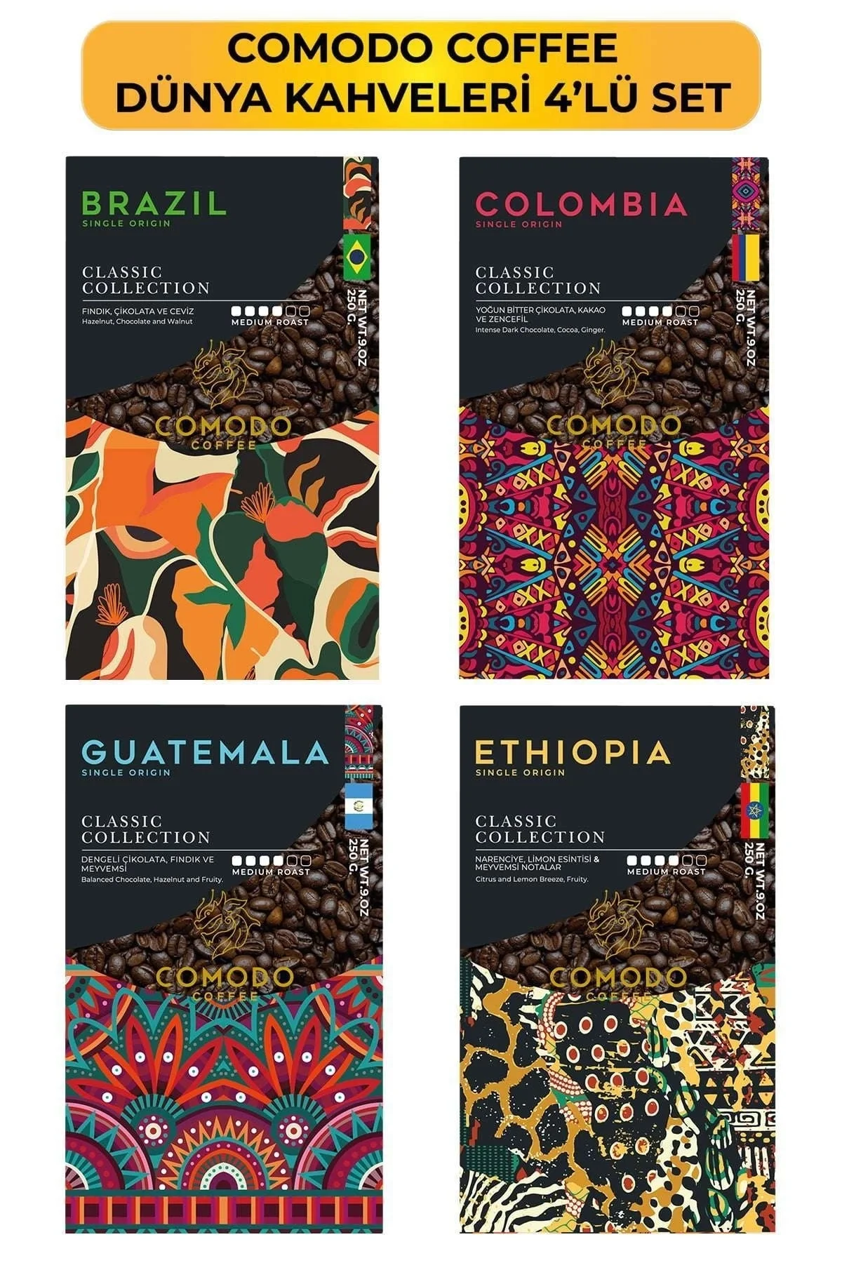 Comodo Coffee Dünya Kahveleri Kahve 4'lü Tanışma Seti 4 x 250g