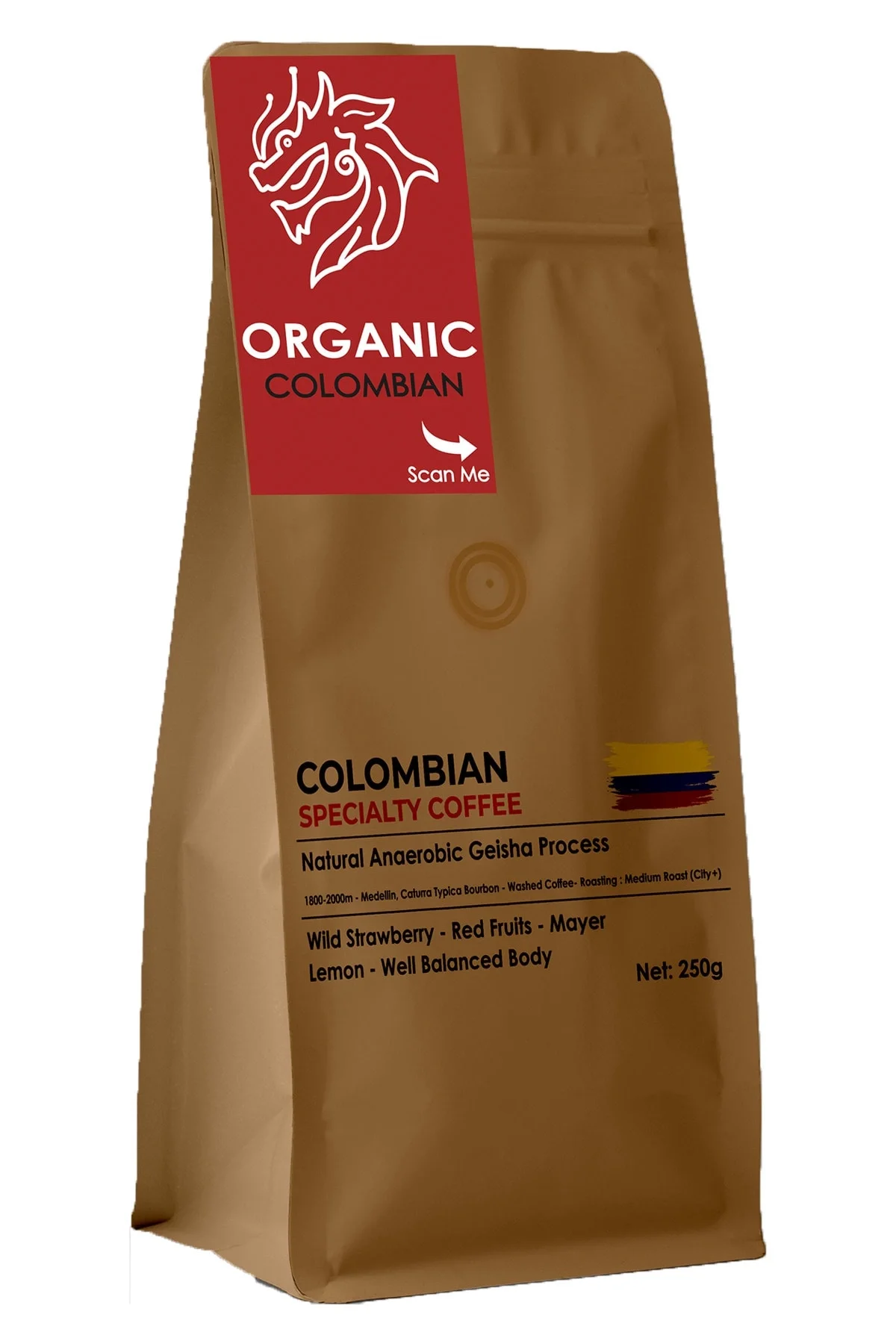 Organic Specialty Colombia Coffee Geisha Process Natural Çekirdek Filtre Kahve 250 Gr