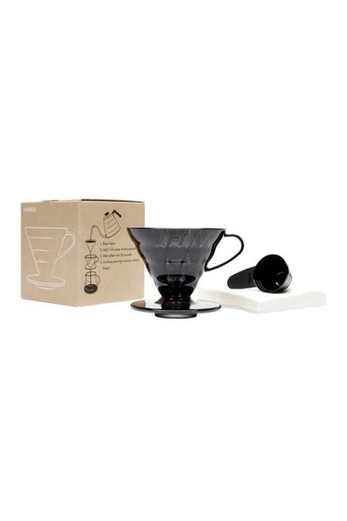 Hario V60 Siyah Şeffaf Plastik Dripper Ve 40’lı Filtre Kağıdı Seti