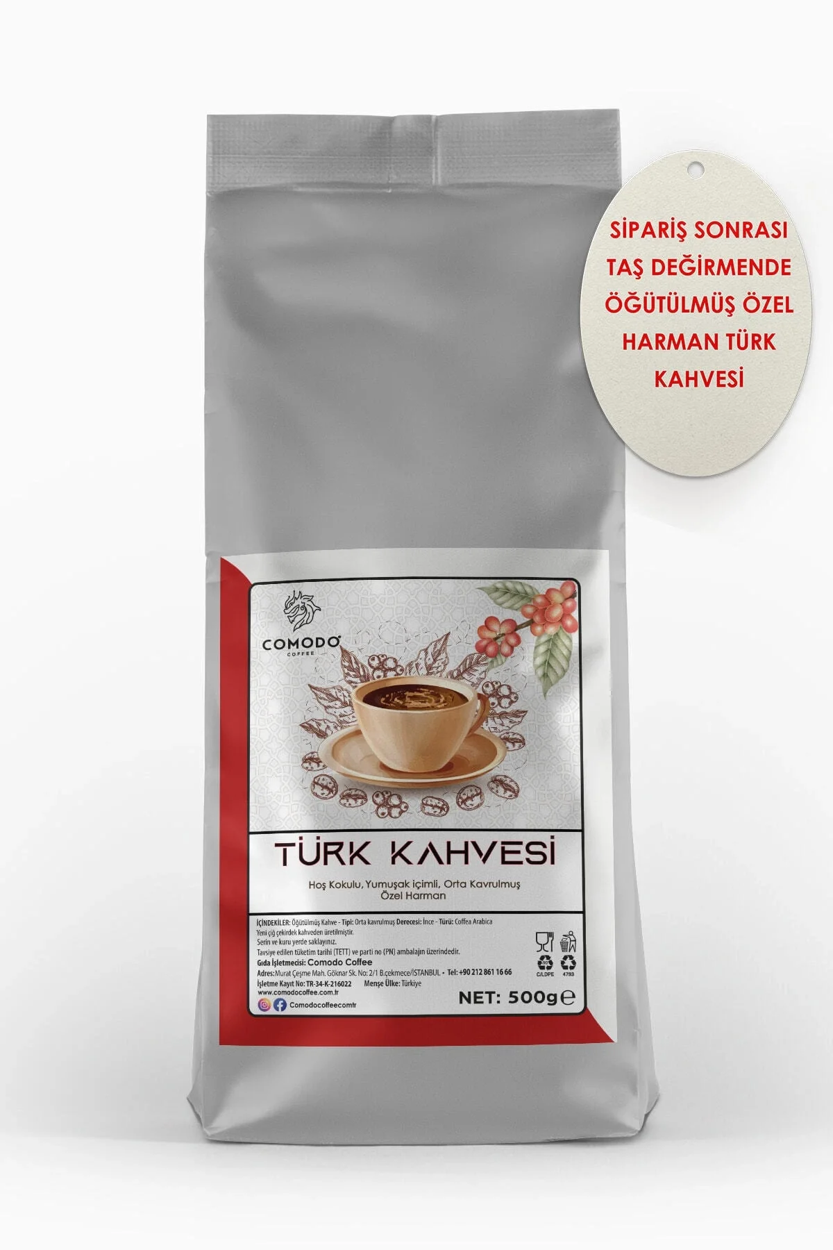 Comodo Coffee Geleneksel Türk Kahvesi 500 gr Taze Öğütülmüş Taş Değirmen