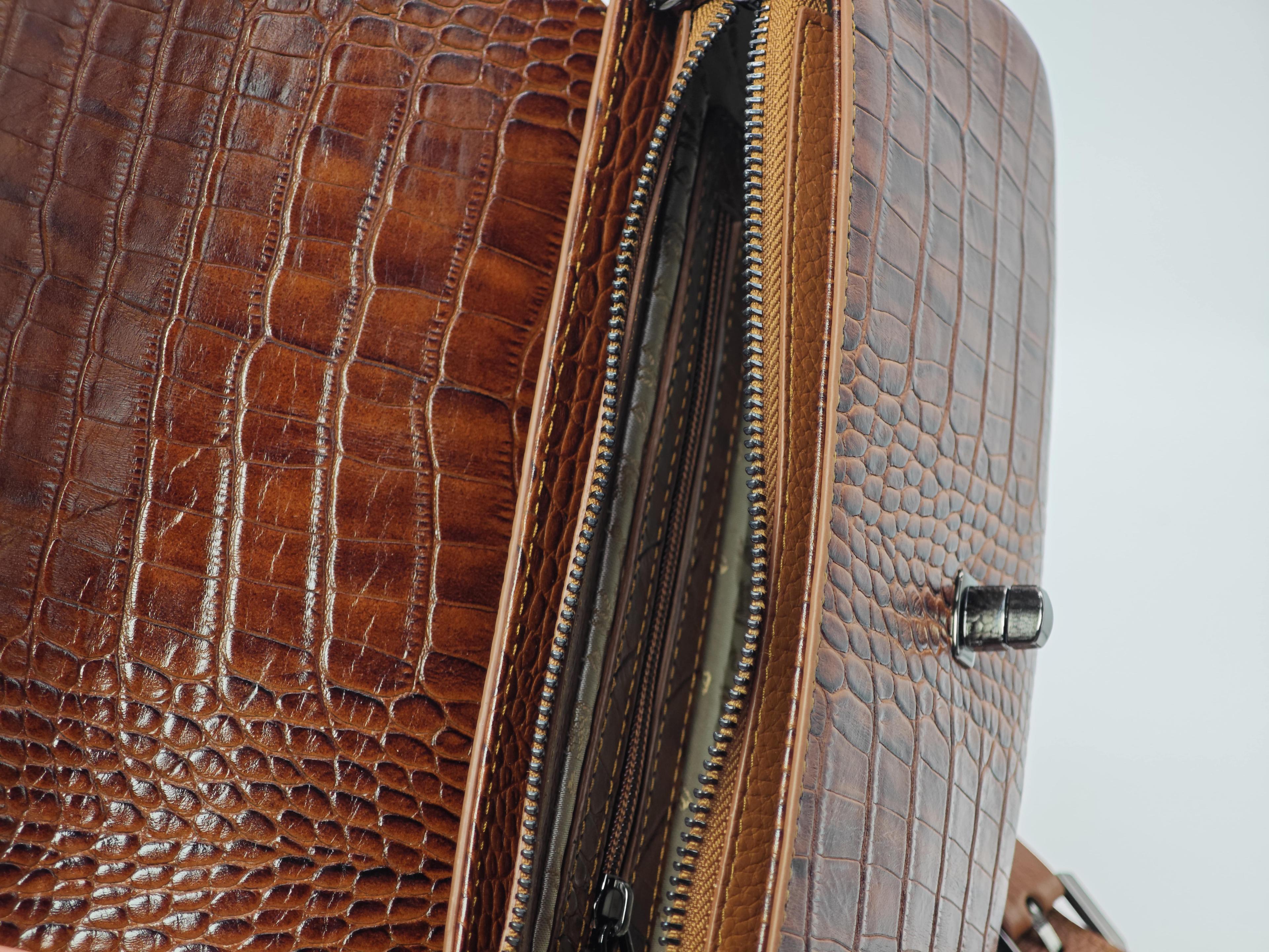 Leopard Print Brown Leather Bag – Genuine Leather with Shoulder Strap 40438
