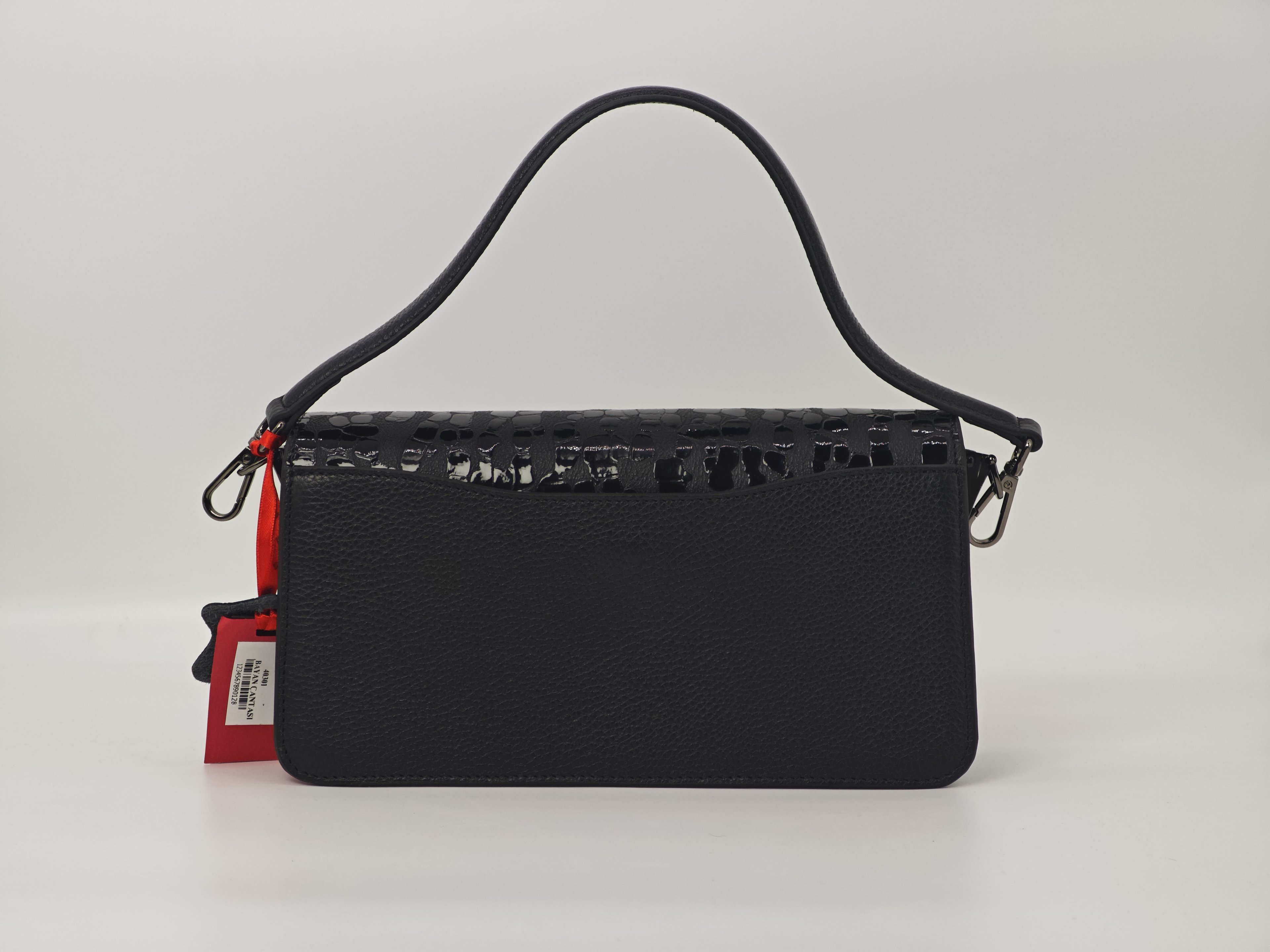 Navy Blue and Leopard Print Leather Bag – Shoulder Strap, Genuine Leather, Sporty Model 40301