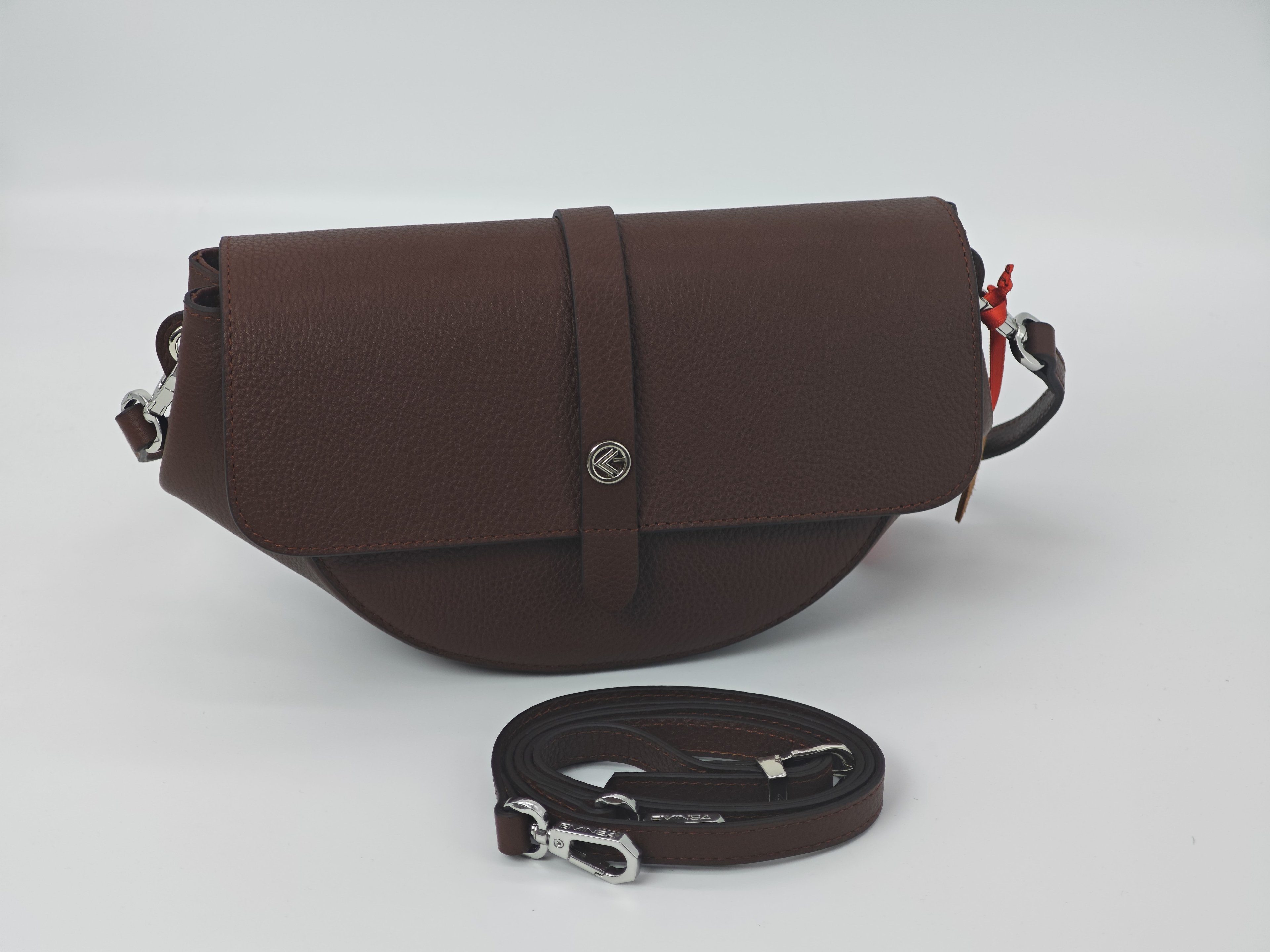 Bolso de cuero marrón, con correa para el hombro y múltiples compartimentos - 40436 Cuero genuino