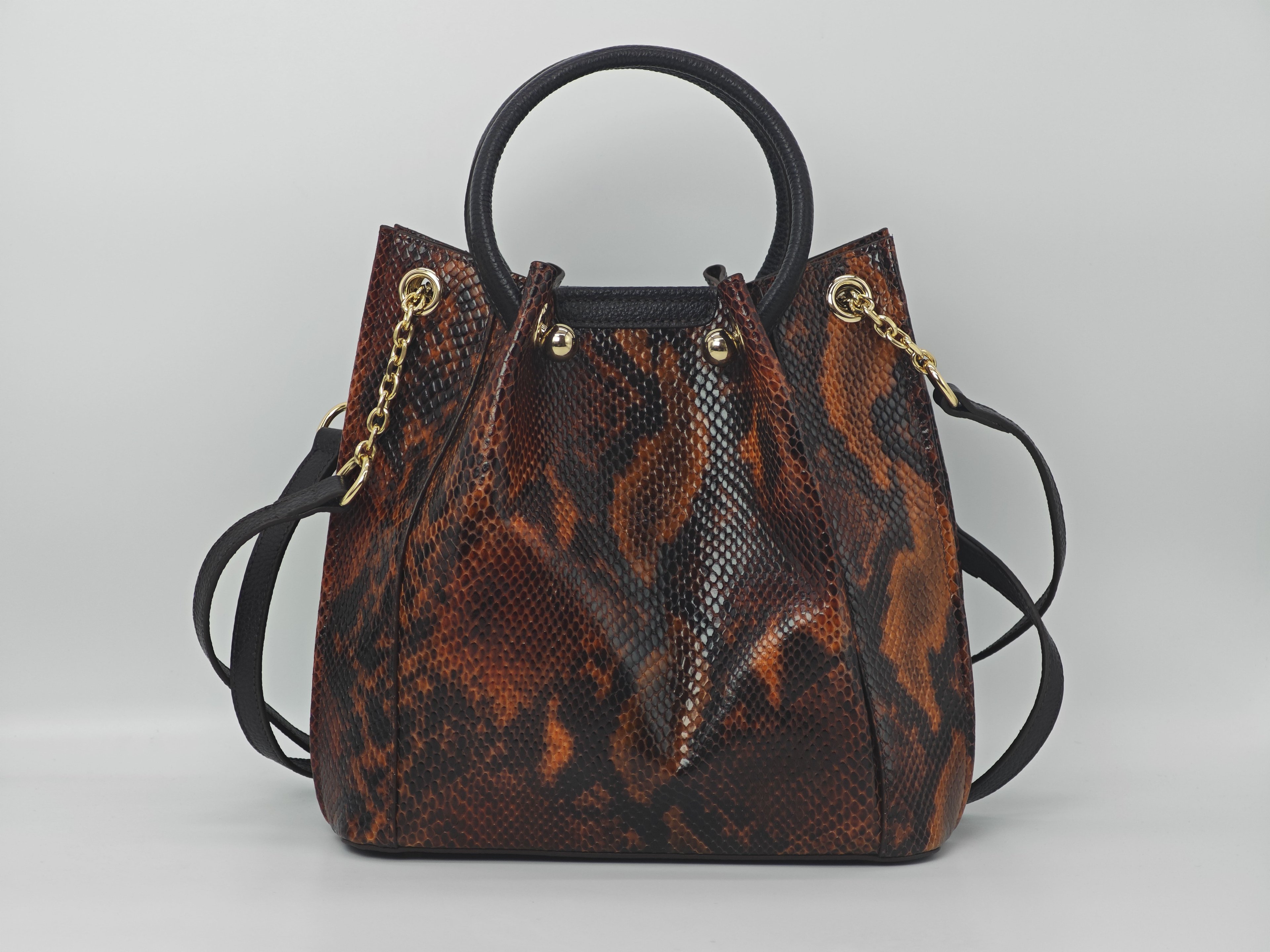 Leopard Genuine Leather Women's Bag 40248 – Shoulder Strap, Multi-Compartment