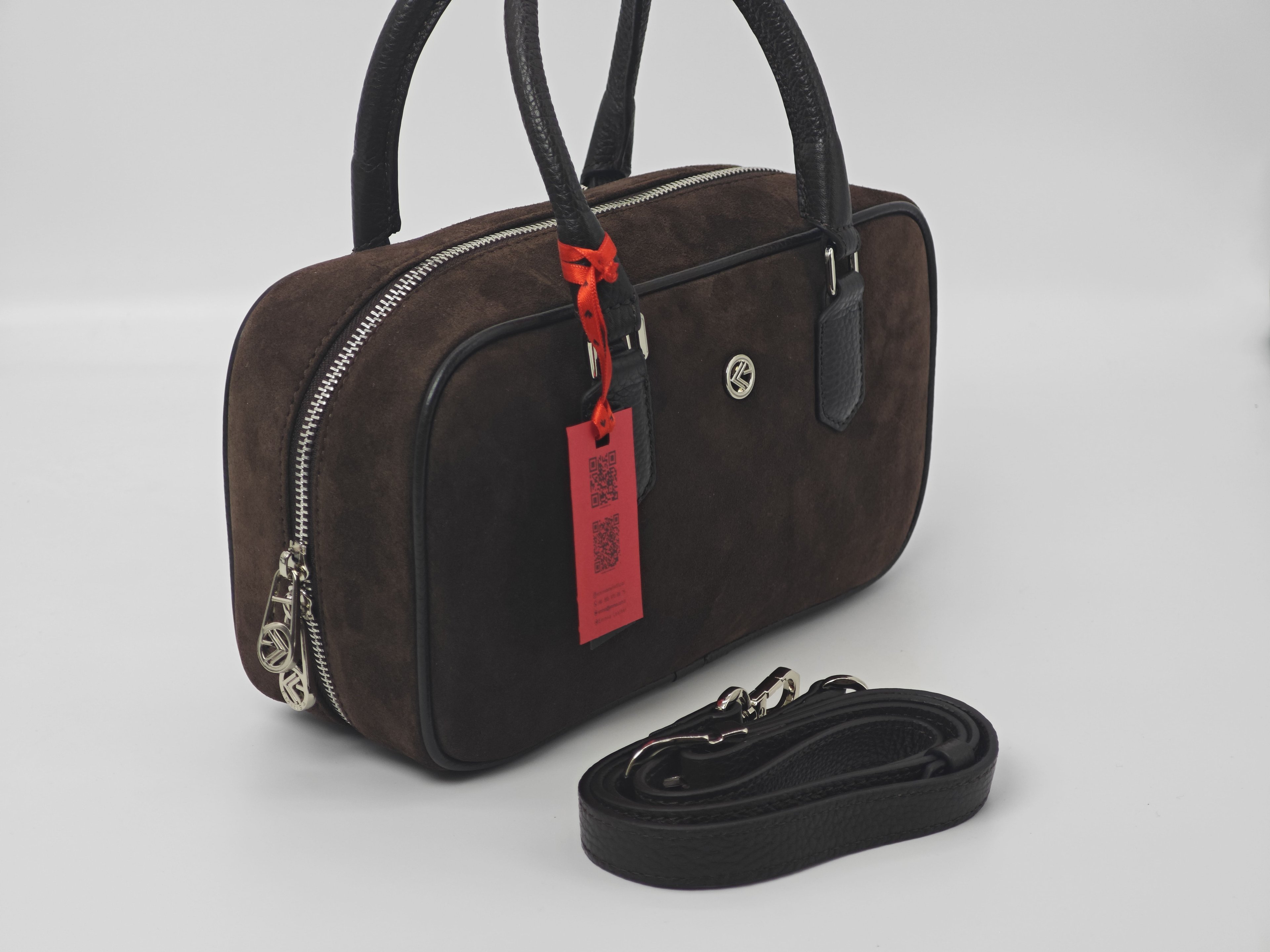 Bolso de mano y hombro de ante marrón - Bolso, cuero genuino, con correa para el hombro 40445