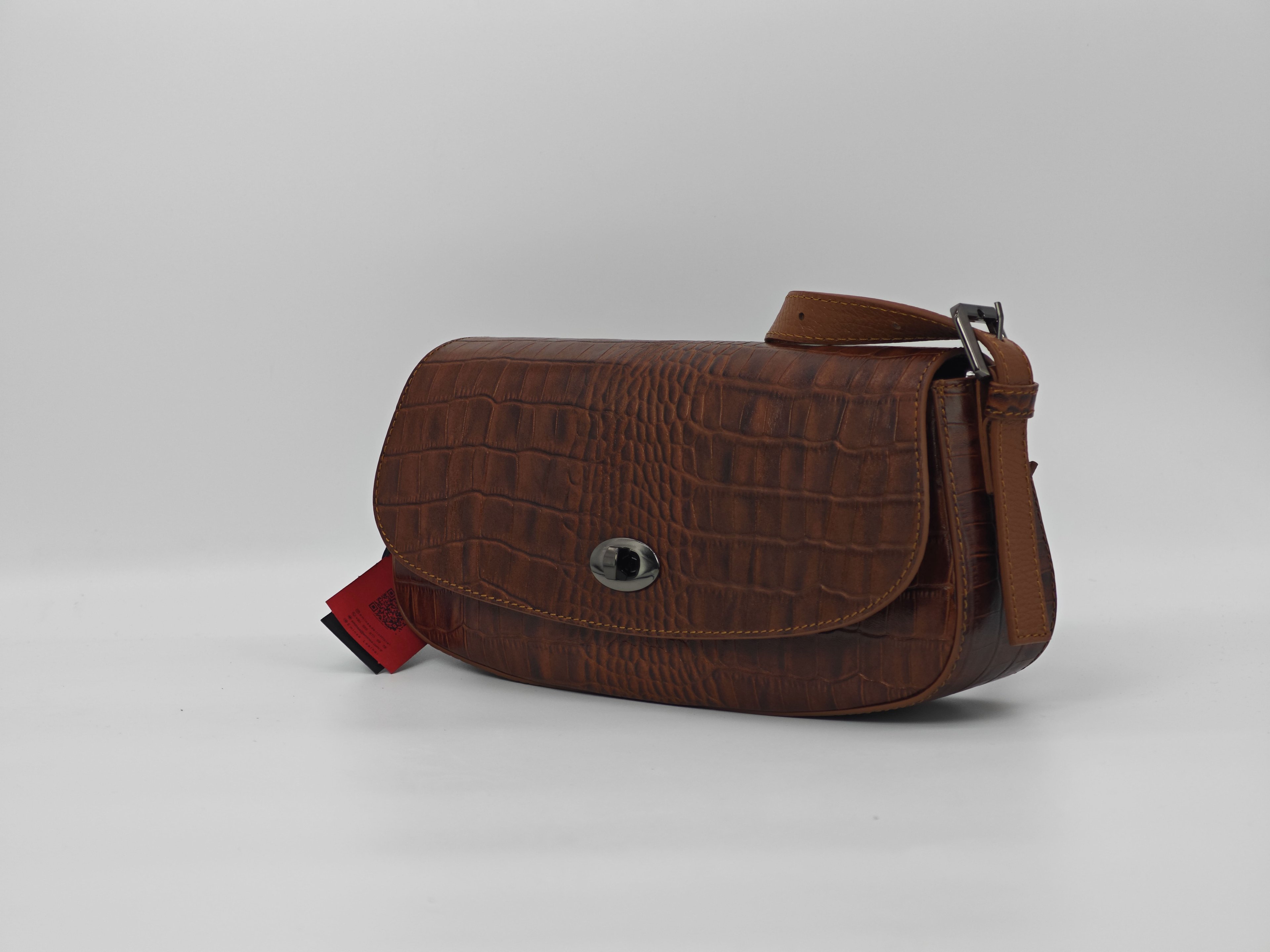 Leopard Print Brown Leather Bag – Genuine Leather with Shoulder Strap 40438