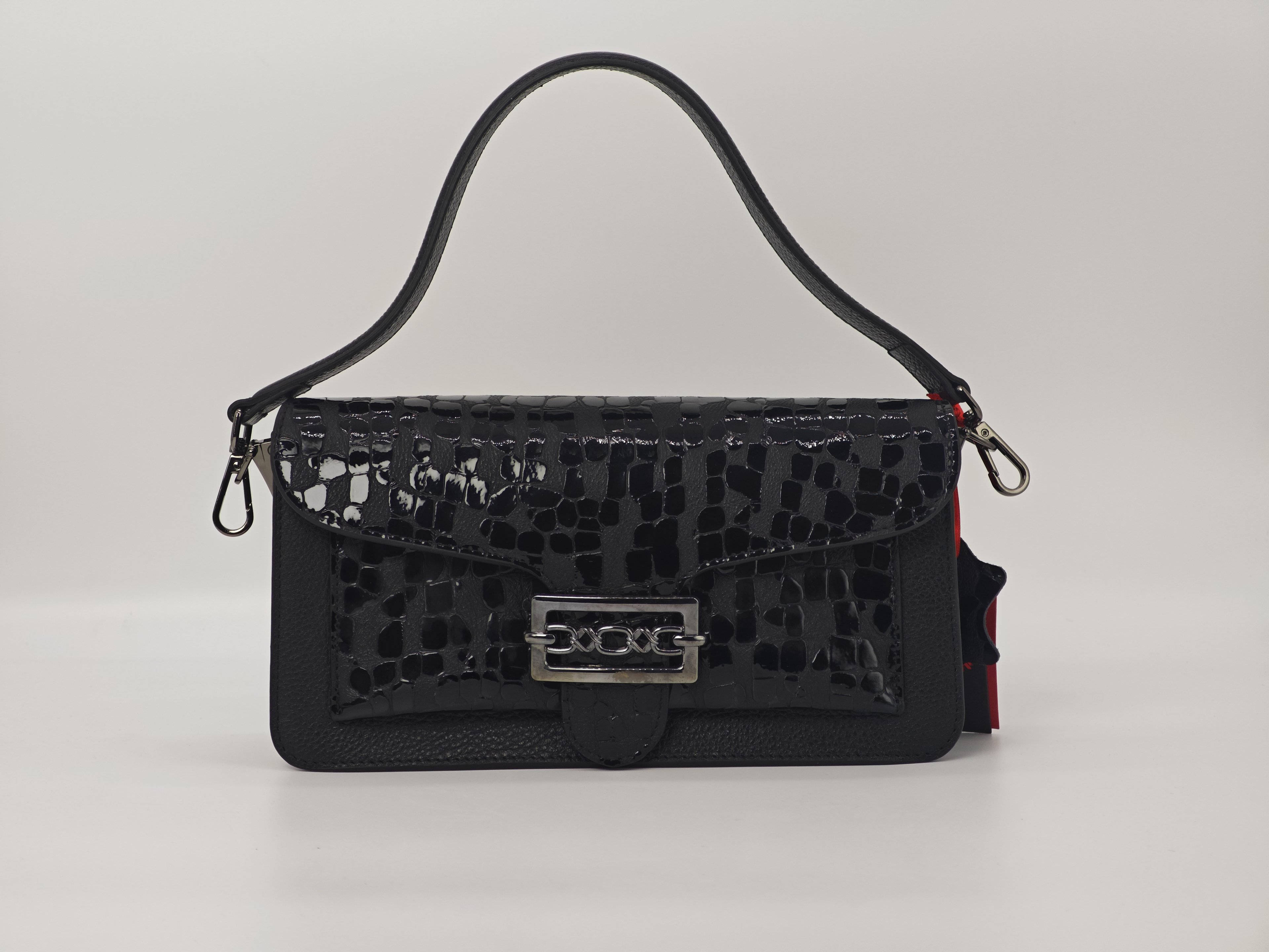 Bolso de cuero azul marino con estampado de leopardo - Con correa para el hombro, cuero genuino, modelo deportivo 40301
