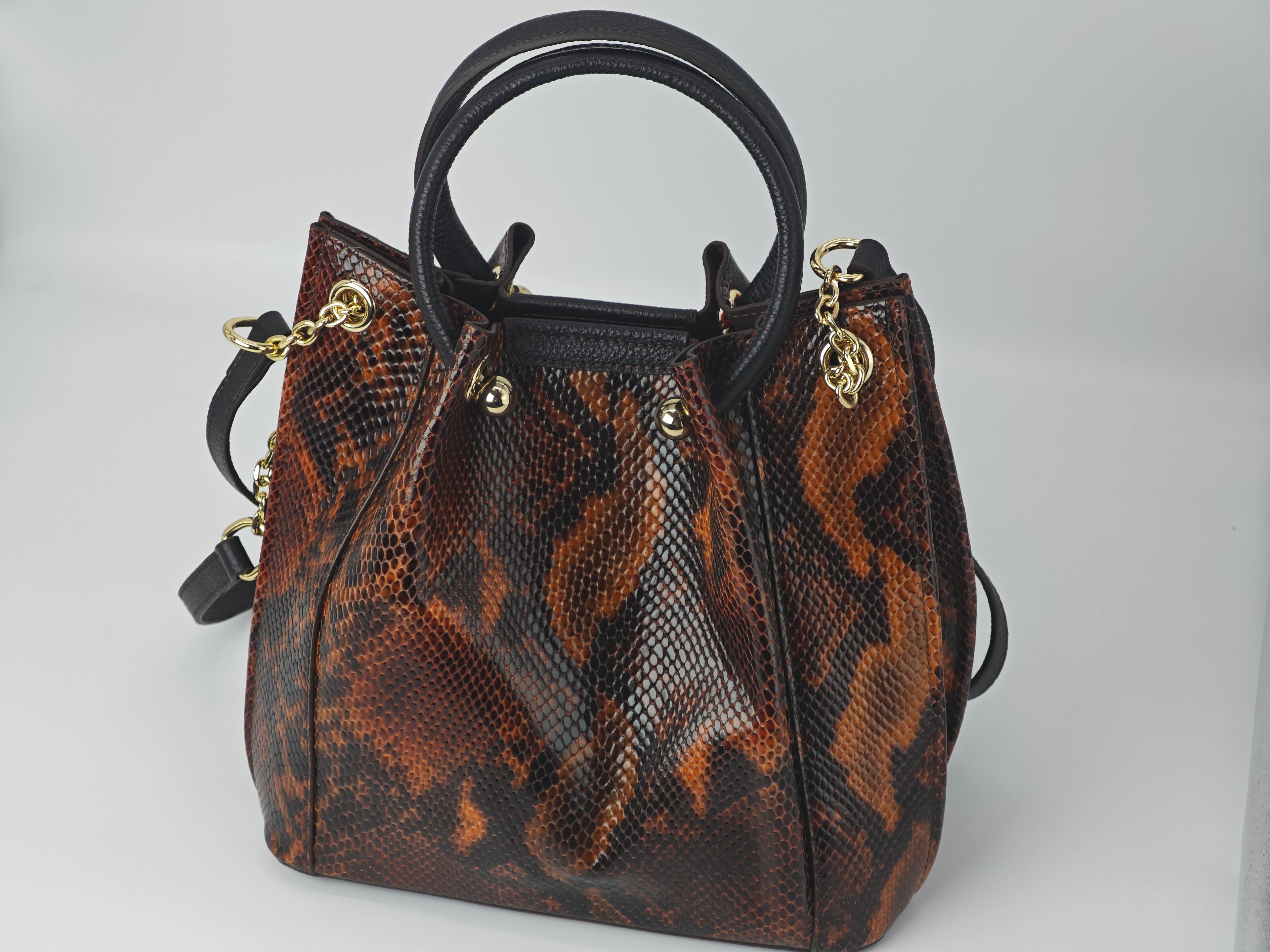 Leopard Genuine Leather Women's Bag 40248 – Shoulder Strap, Multi-Compartment