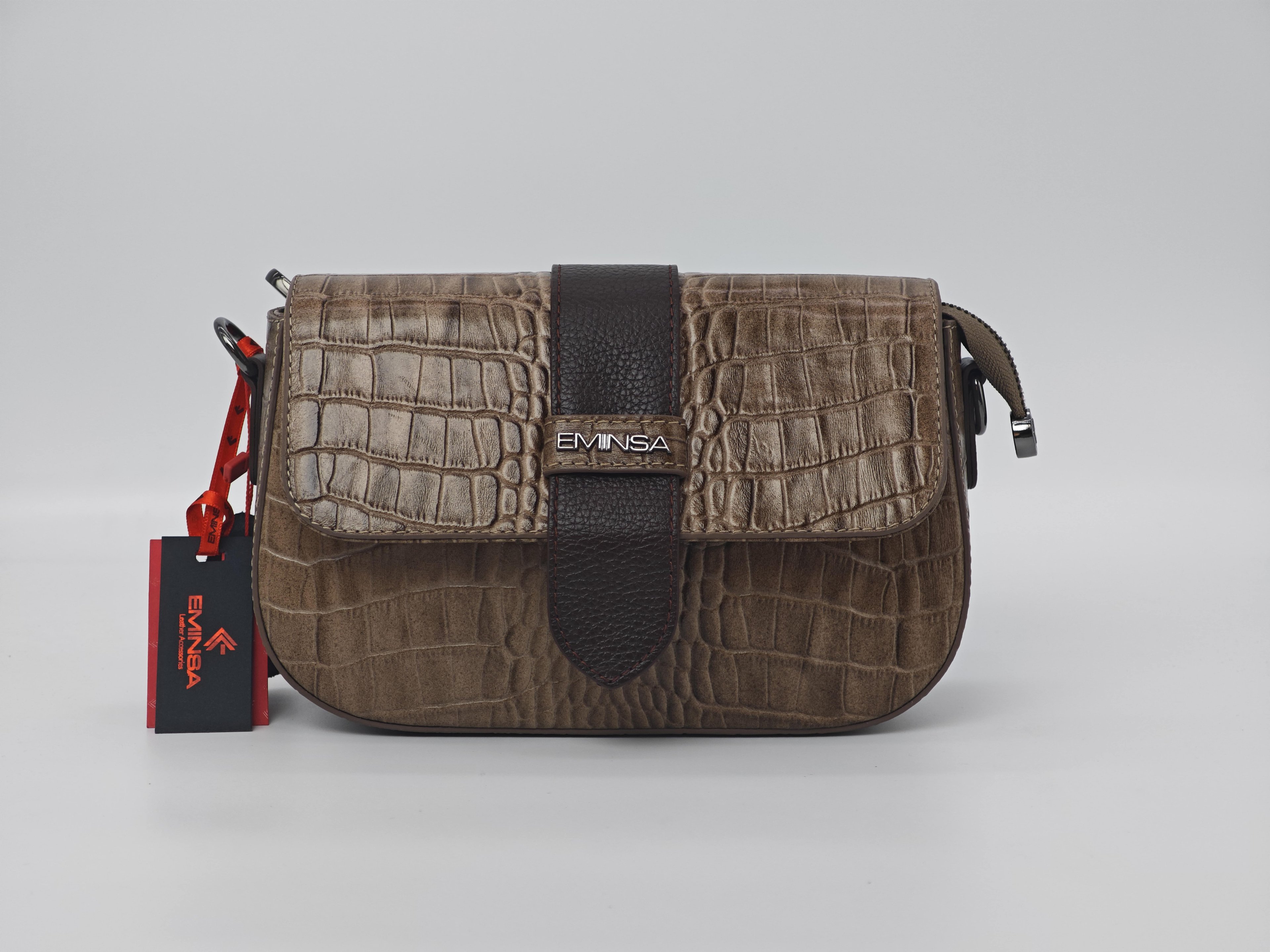 Bolso de cuero con estampado de leopardo, con correa para el hombro - 100% cuero genuino - 40370