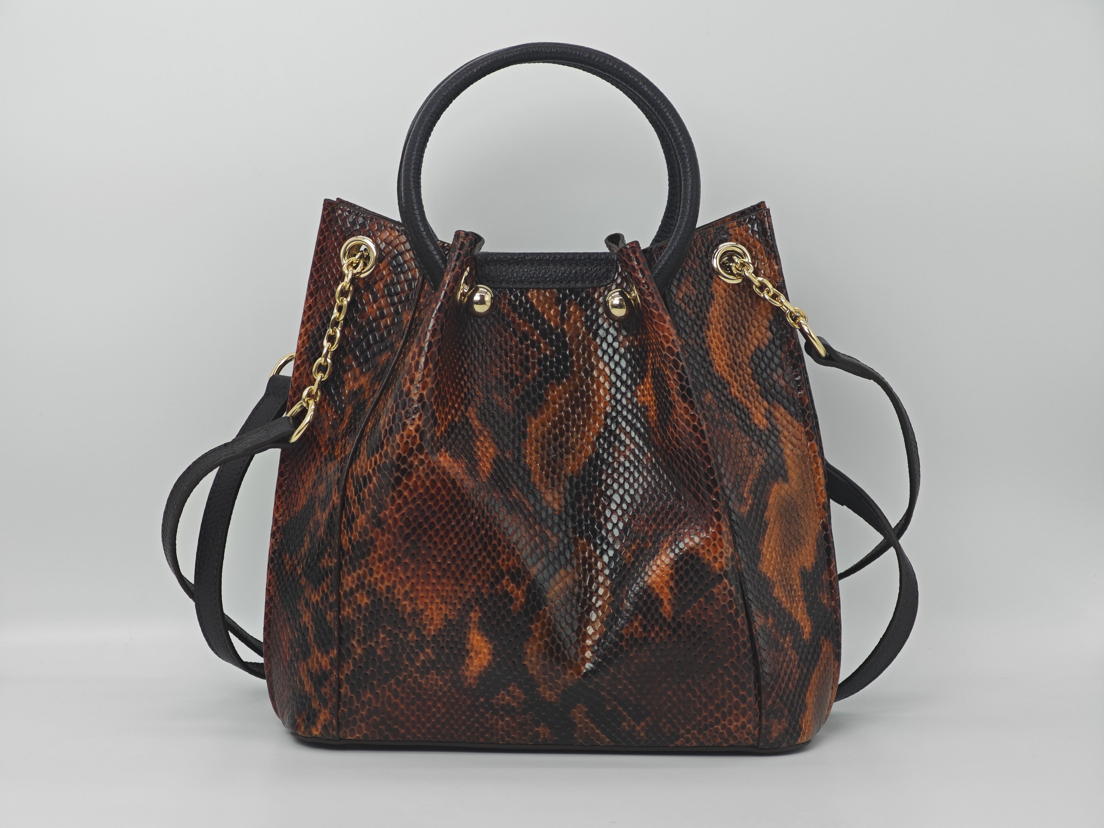 Bolso de Mujer de Cuero Auténtico con Estampado de Leopardo 40248 – Con Correa para el Hombro y Múltiples Compartimentos
