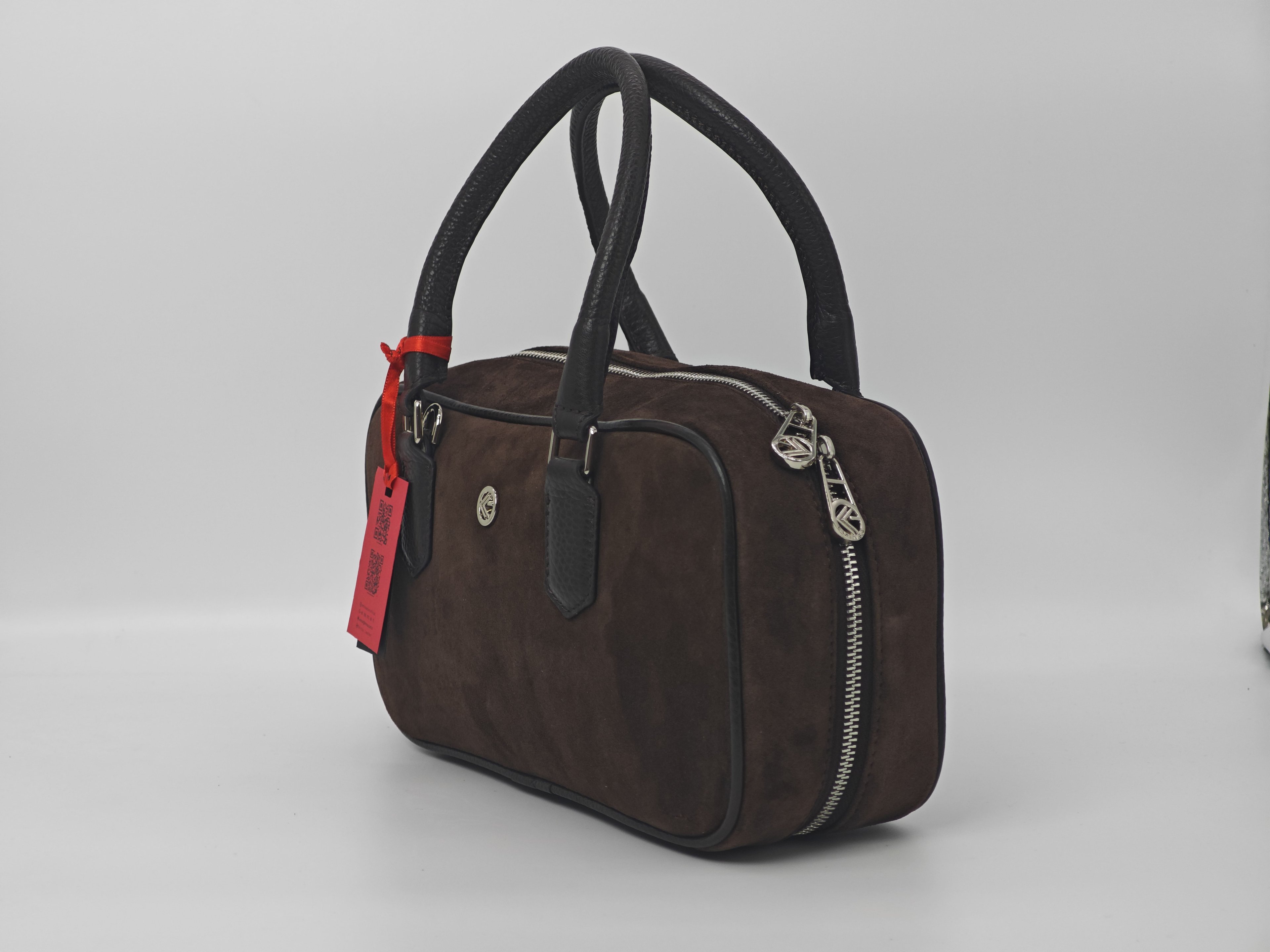 Brown Suede Hand and Shoulder Bag – Genuine Leather, Shoulder Strap, Model 40445