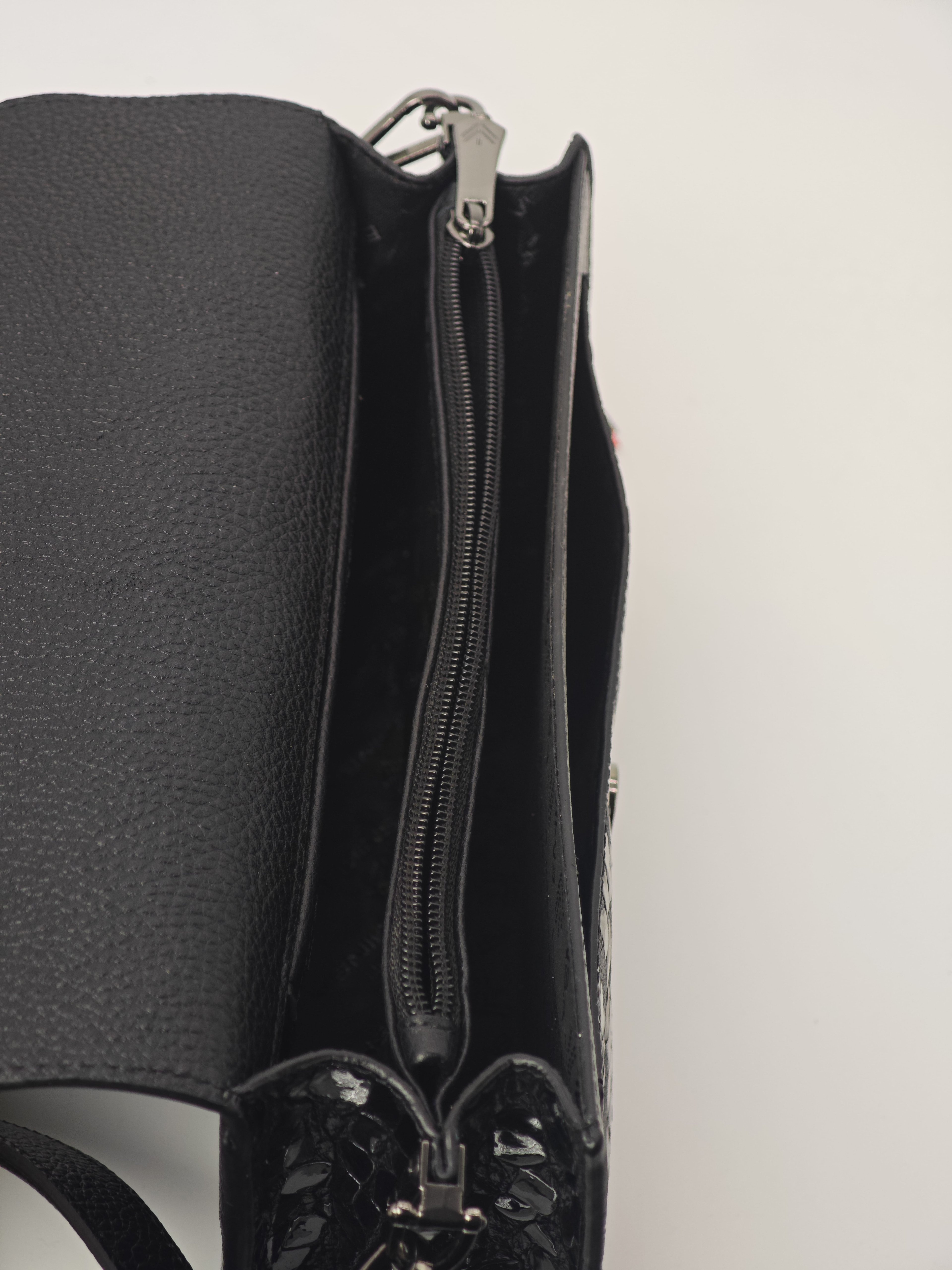 Navy Blue and Leopard Print Leather Bag – Shoulder Strap, Genuine Leather, Sporty Model 40301