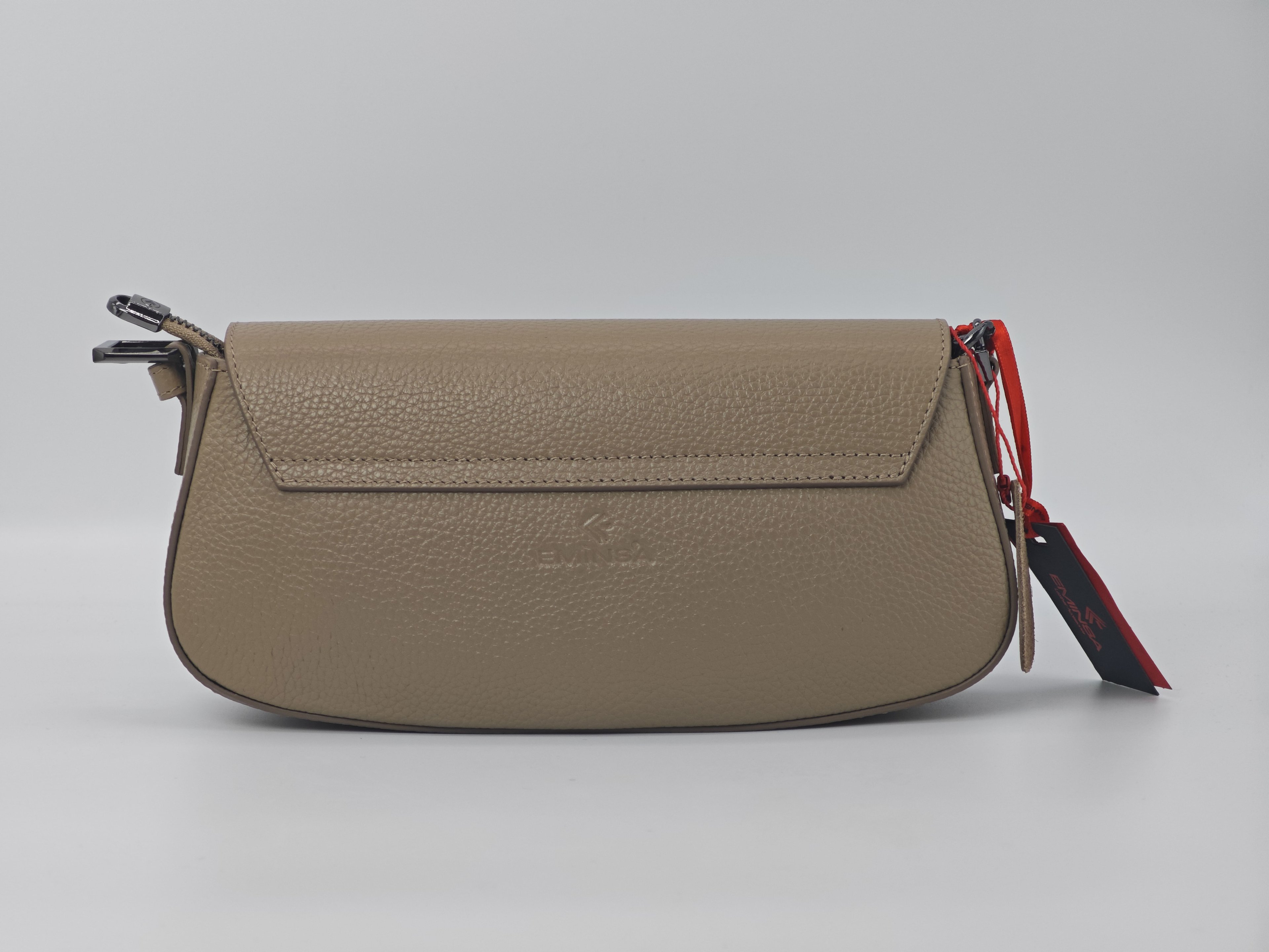Bolso de Cuero Color Visón - Cuero Auténtico con Correa para el Hombro y Accesorio de Cadena, Cuero Auténtico 40438