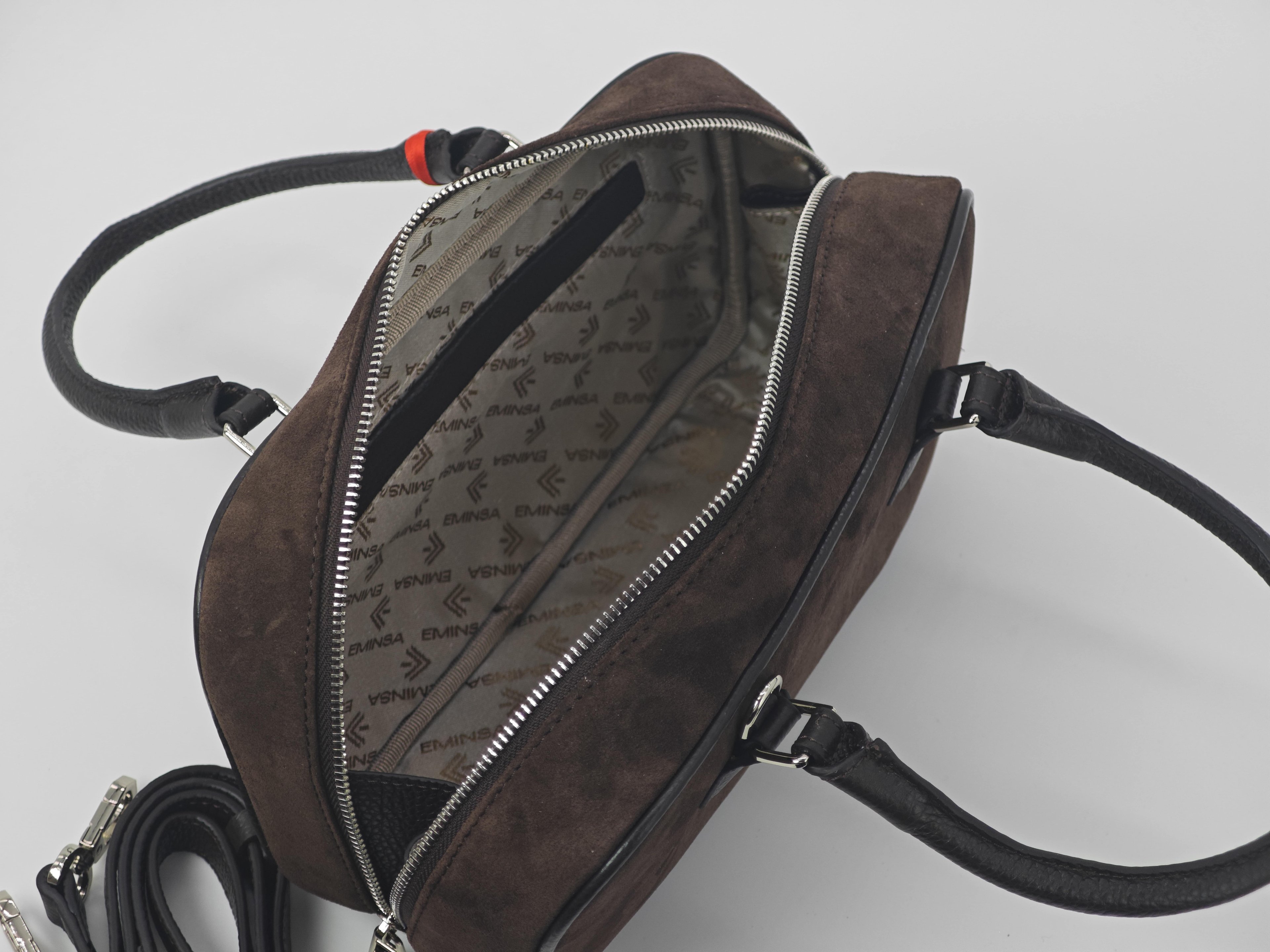 Brown Suede Hand and Shoulder Bag – Genuine Leather, Shoulder Strap, Model 40445
