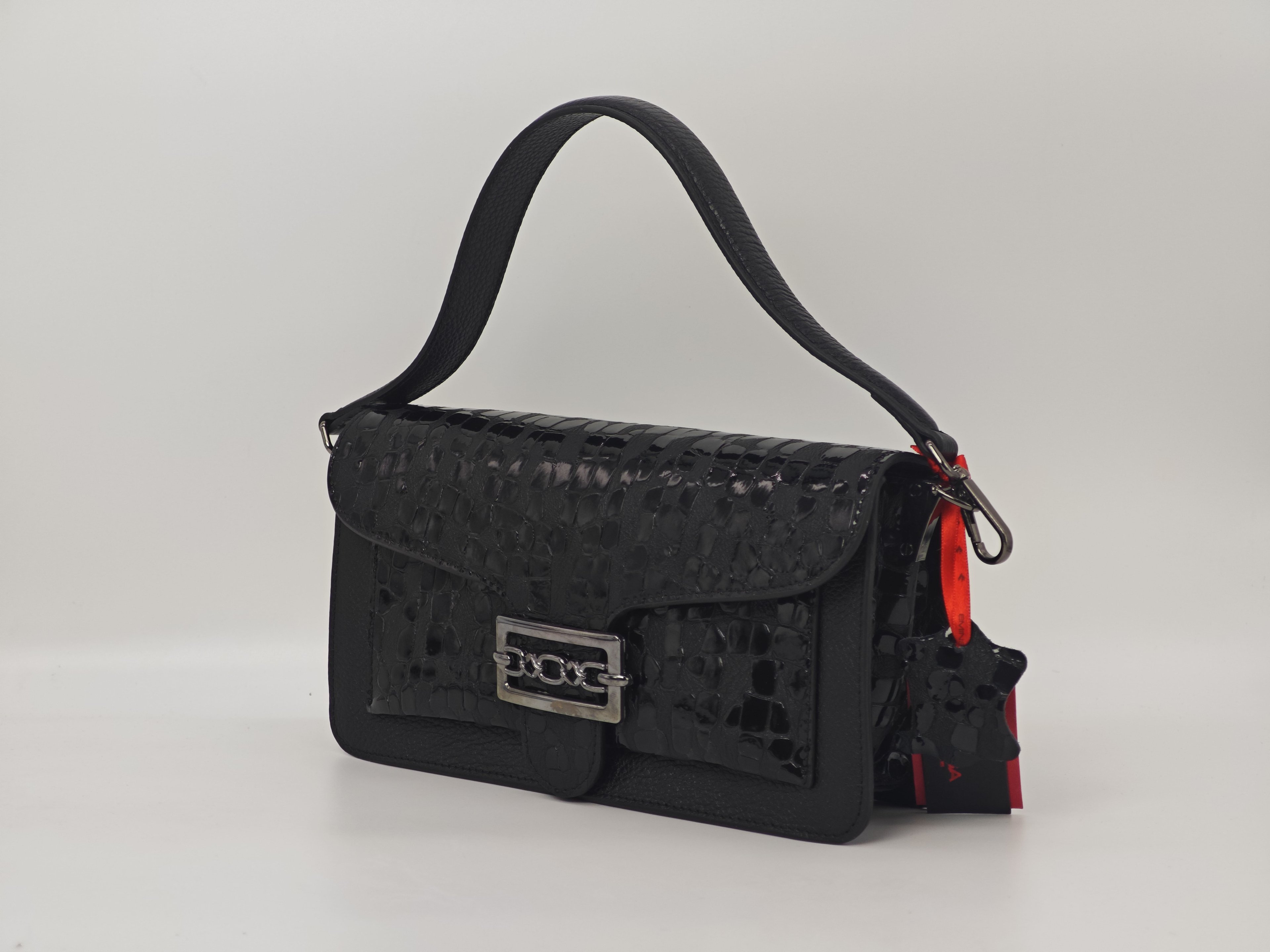 Navy Blue and Leopard Print Leather Bag – Shoulder Strap, Genuine Leather, Sporty Model 40301