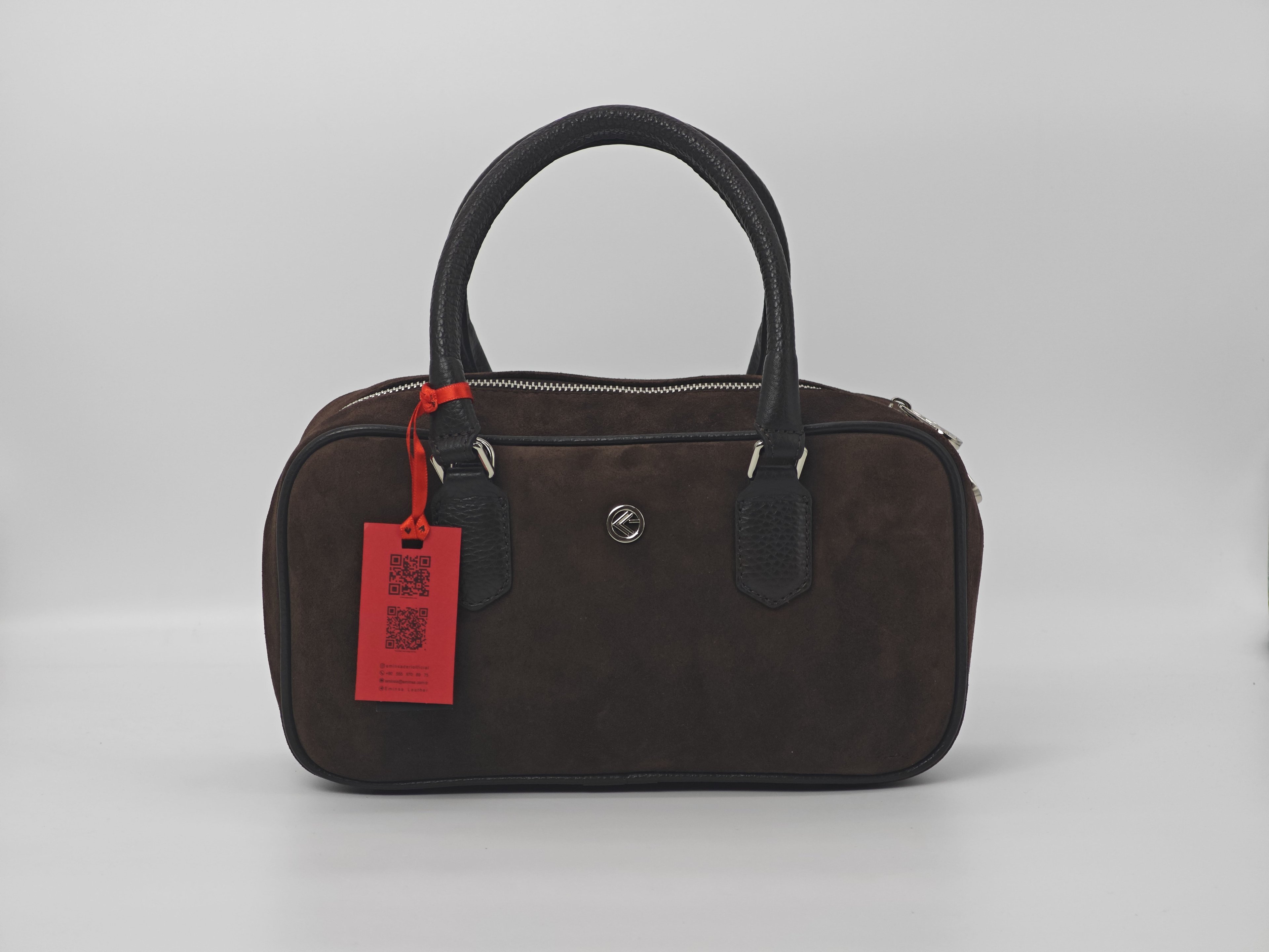 Brown Suede Hand and Shoulder Bag – Genuine Leather, Shoulder Strap, Model 40445