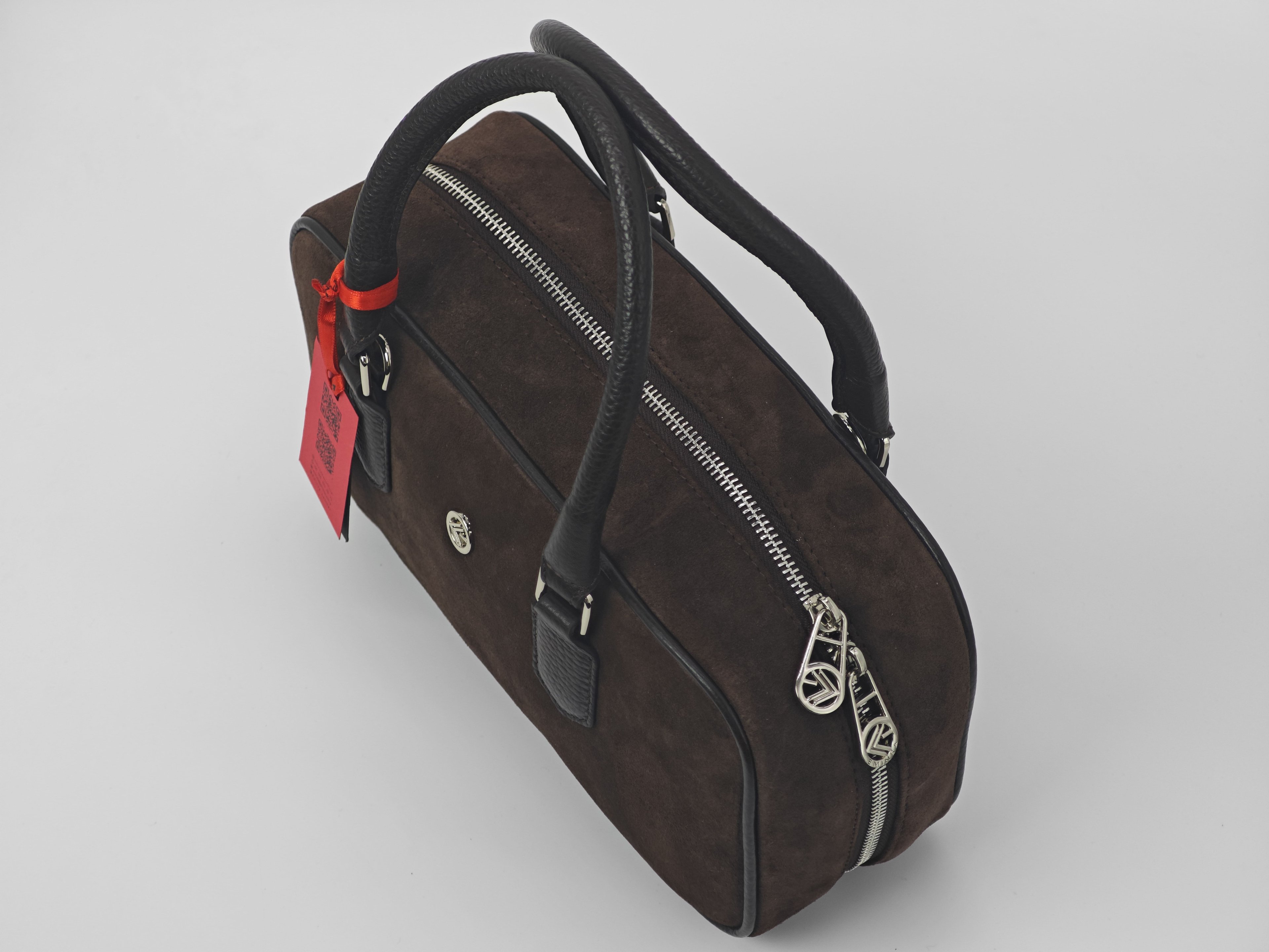 Brown Suede Hand and Shoulder Bag – Genuine Leather, Shoulder Strap, Model 40445