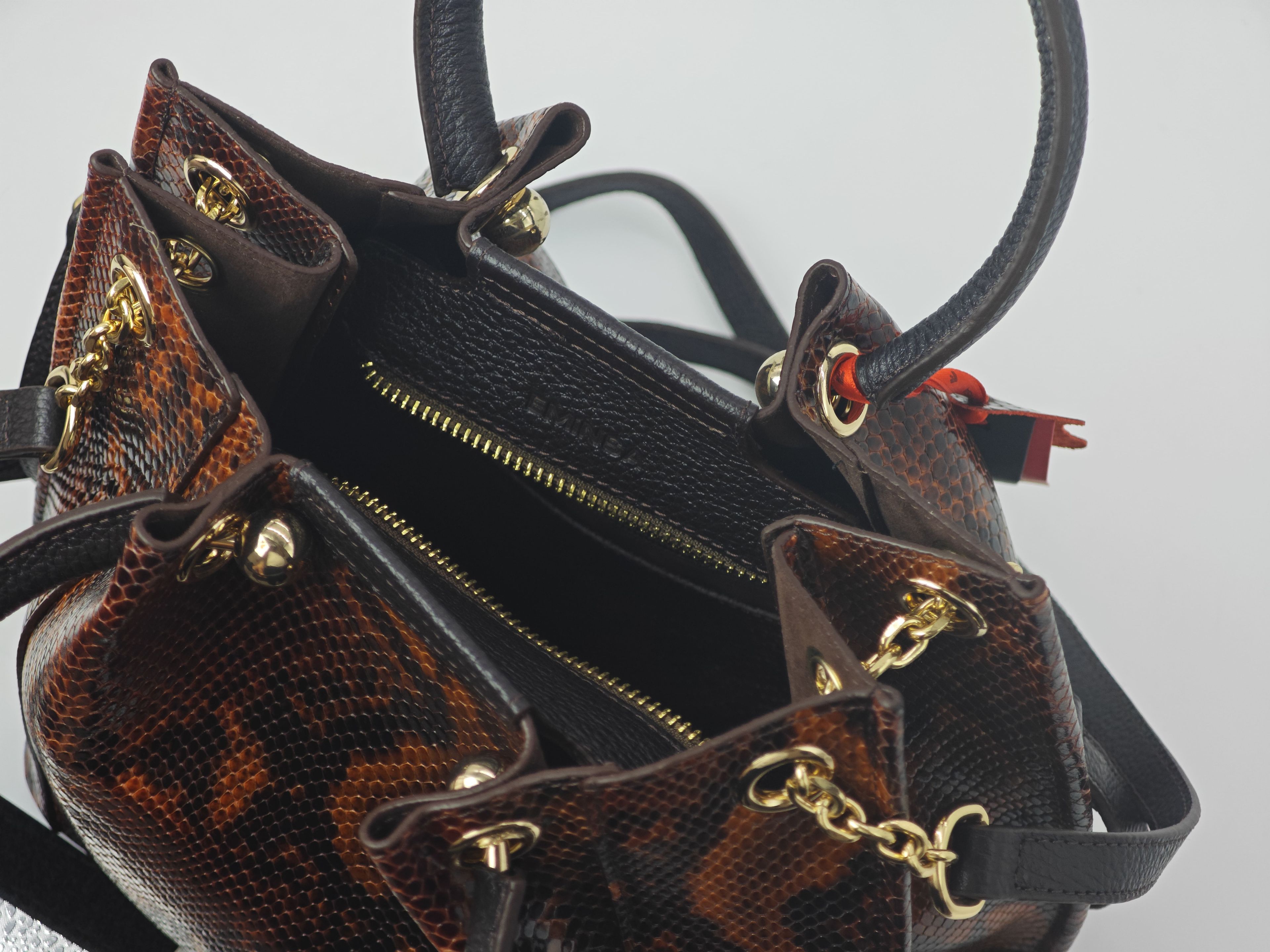 Leopard Genuine Leather Women's Bag 40248 – Shoulder Strap, Multi-Compartment