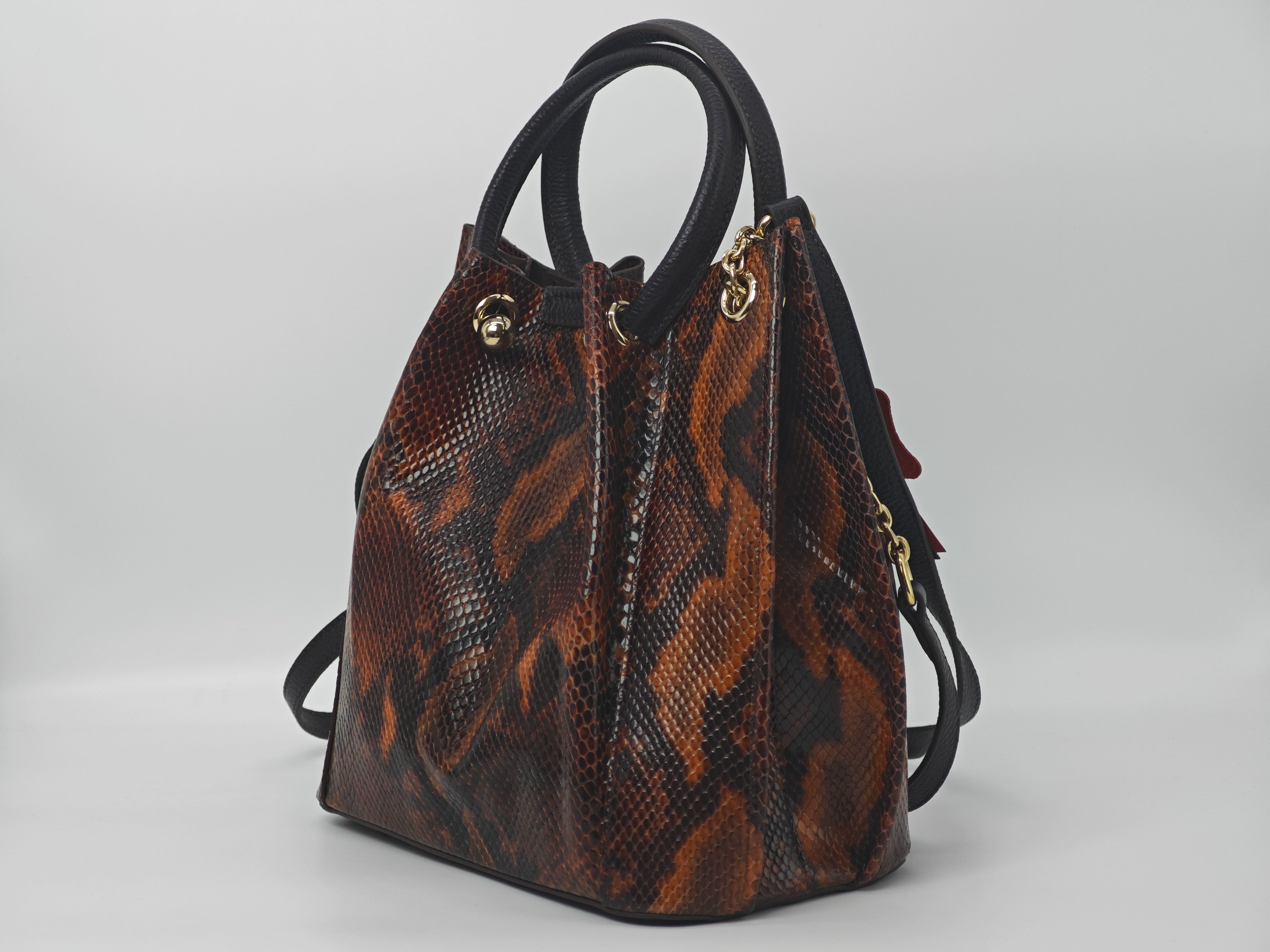 Leopard Genuine Leather Women's Bag 40248 – Shoulder Strap, Multi-Compartment