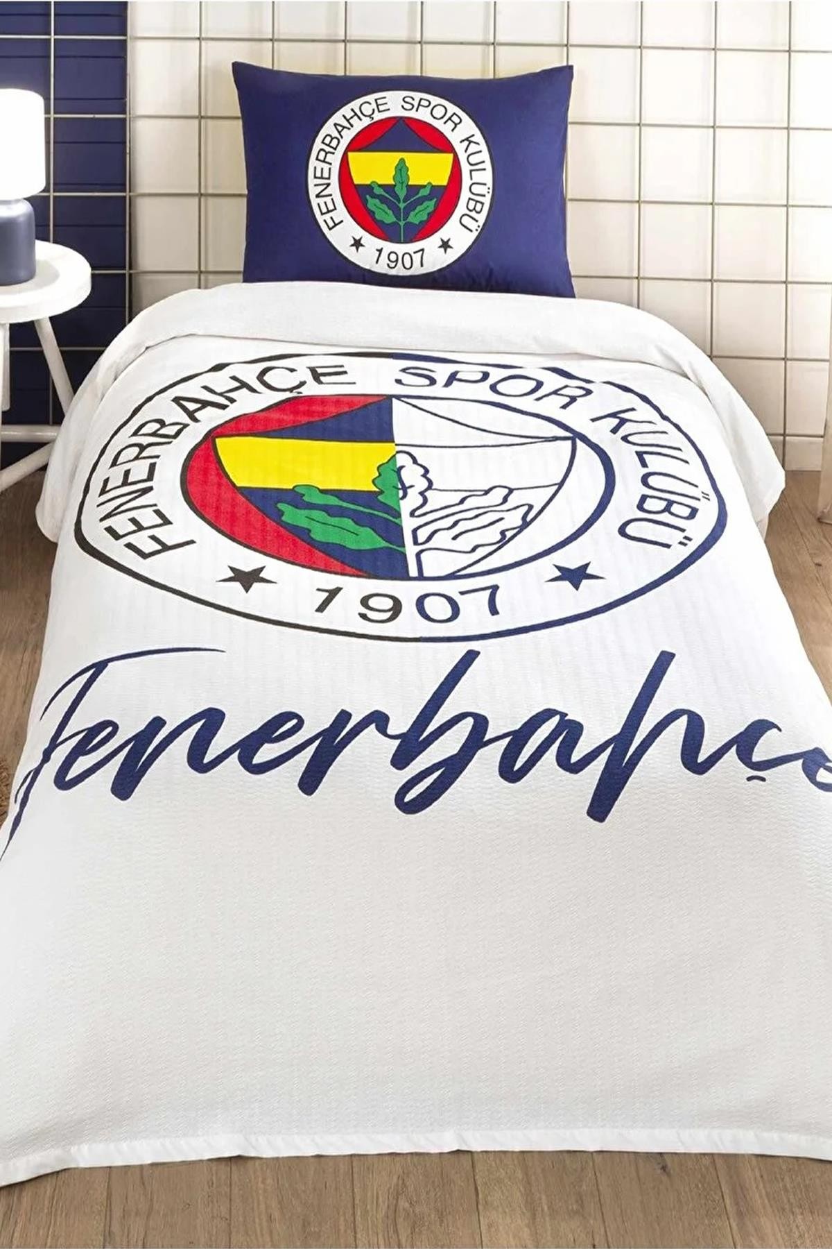 Taç Lisanslı Fenerbahçe Yarım Logo Pamuklu Tek Kişilik Pike Takımı