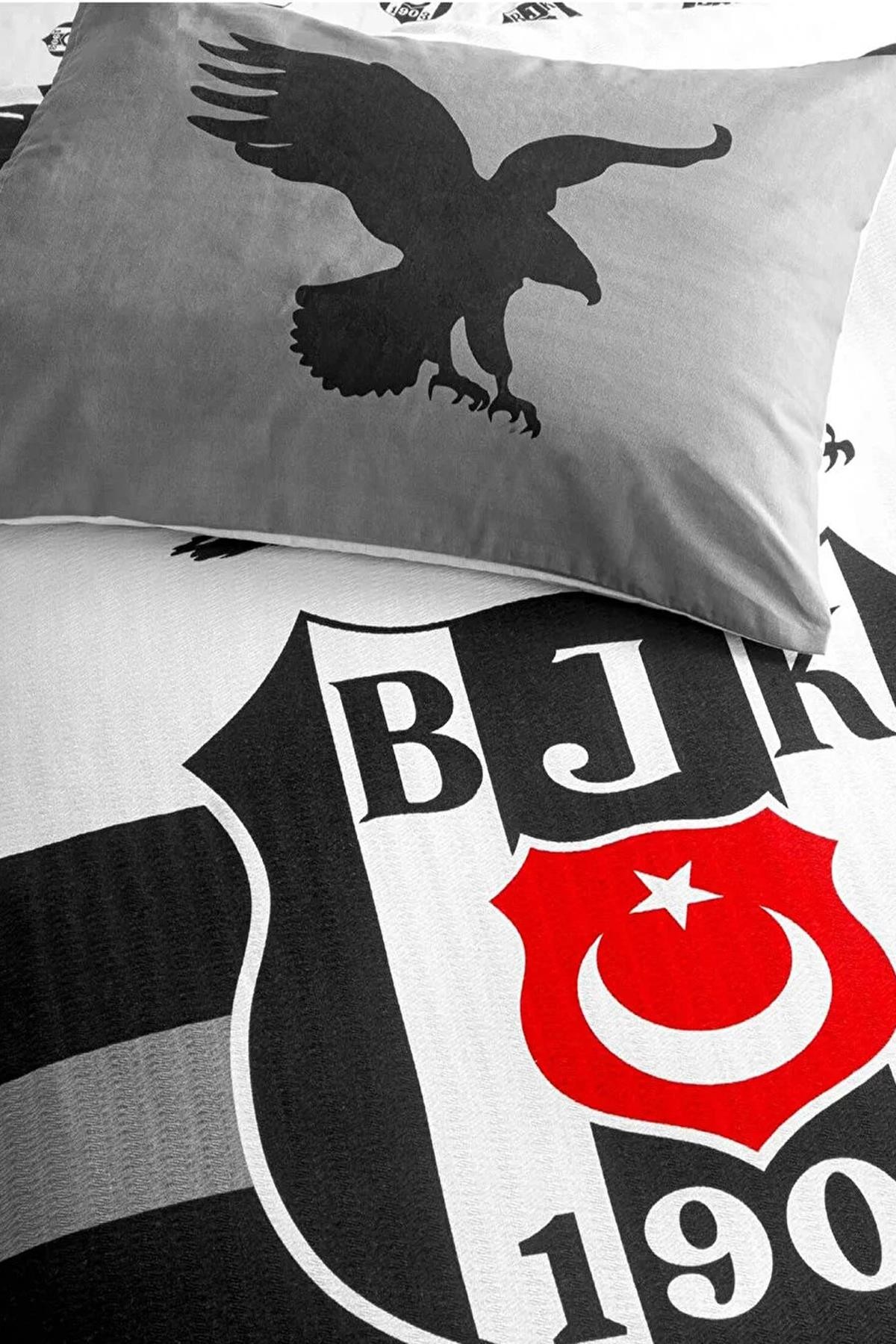 Taç Lisanslı Beşiktaş Siyah Kartal Pamuklu Tek Kişilik Pike Takımı